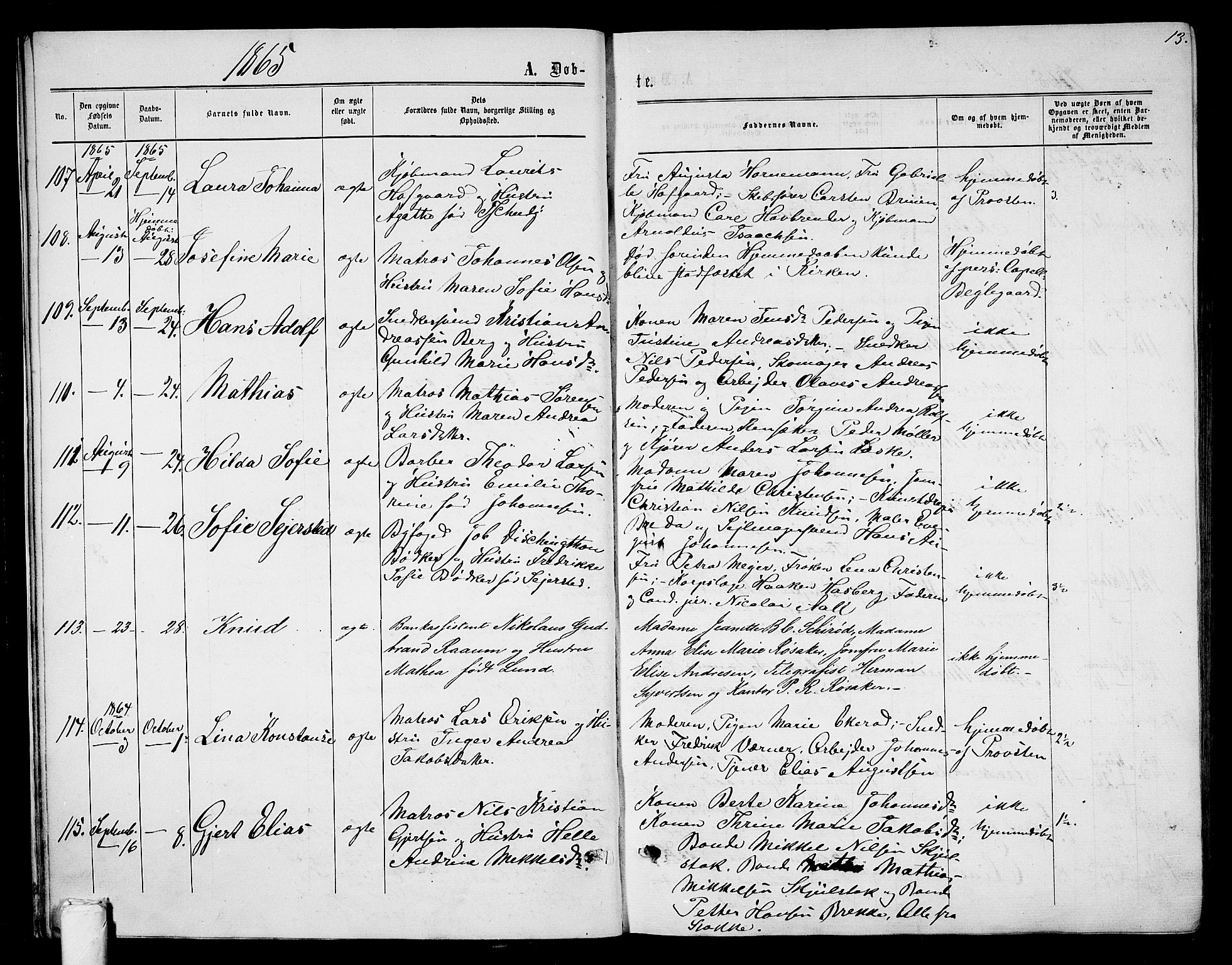 Tønsberg kirkebøker, AV/SAKO-A-330/G/Ga/L0004: Parish register (copy) no. 4, 1865-1874, p. 13