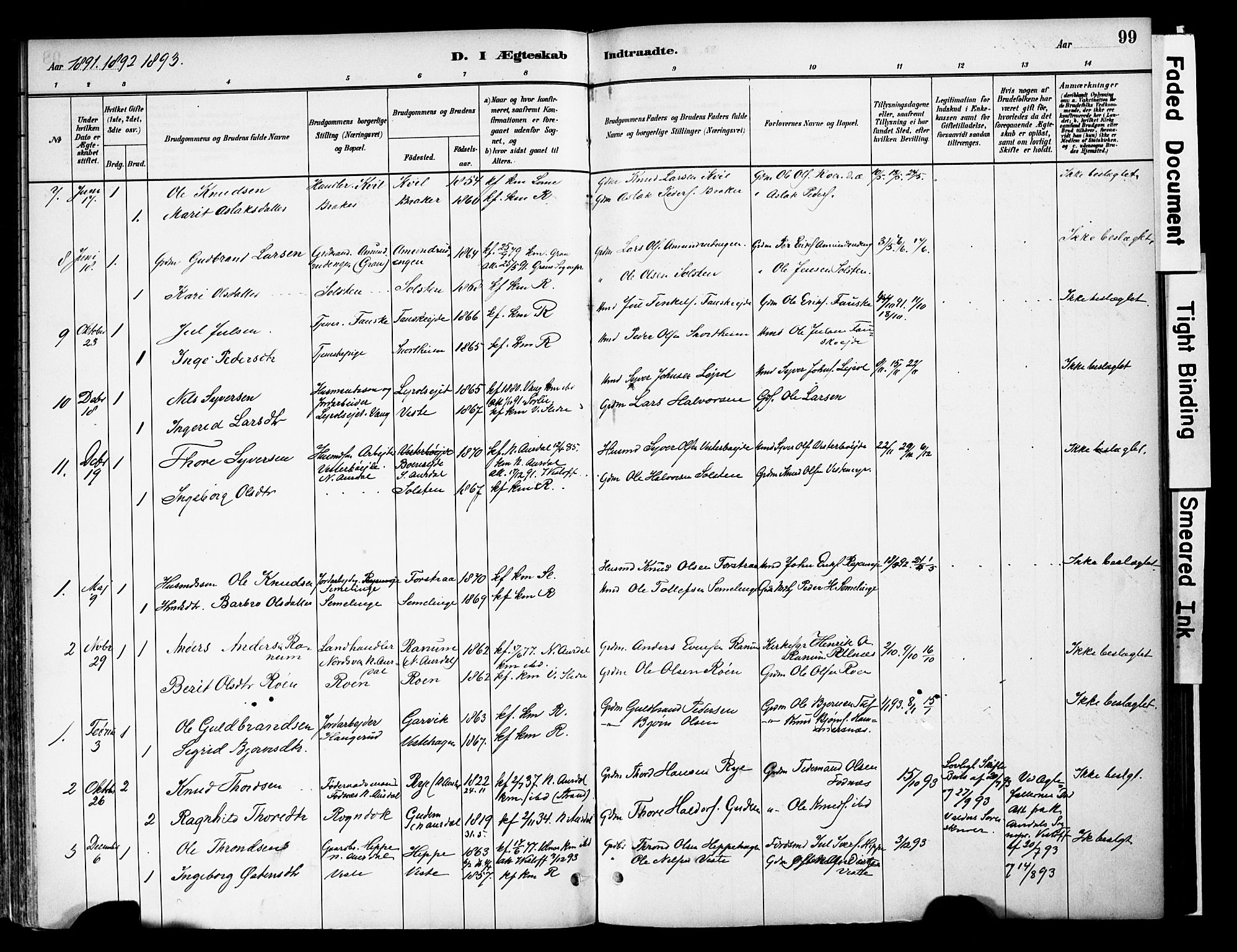 Vestre Slidre prestekontor, AV/SAH-PREST-136/H/Ha/Haa/L0006: Parish register (official) no. 6, 1881-1912, p. 99