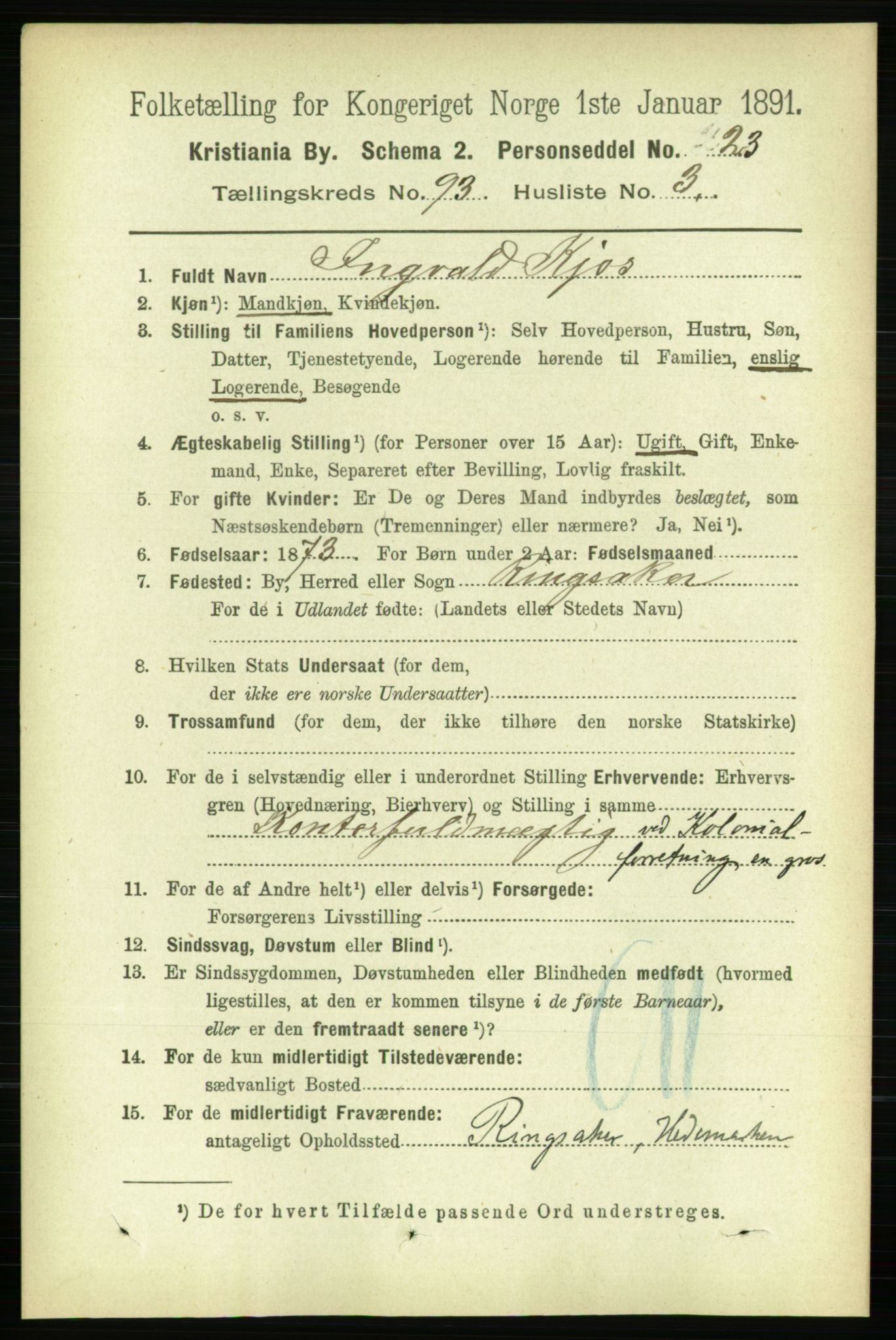 RA, 1891 census for 0301 Kristiania, 1891, p. 45579