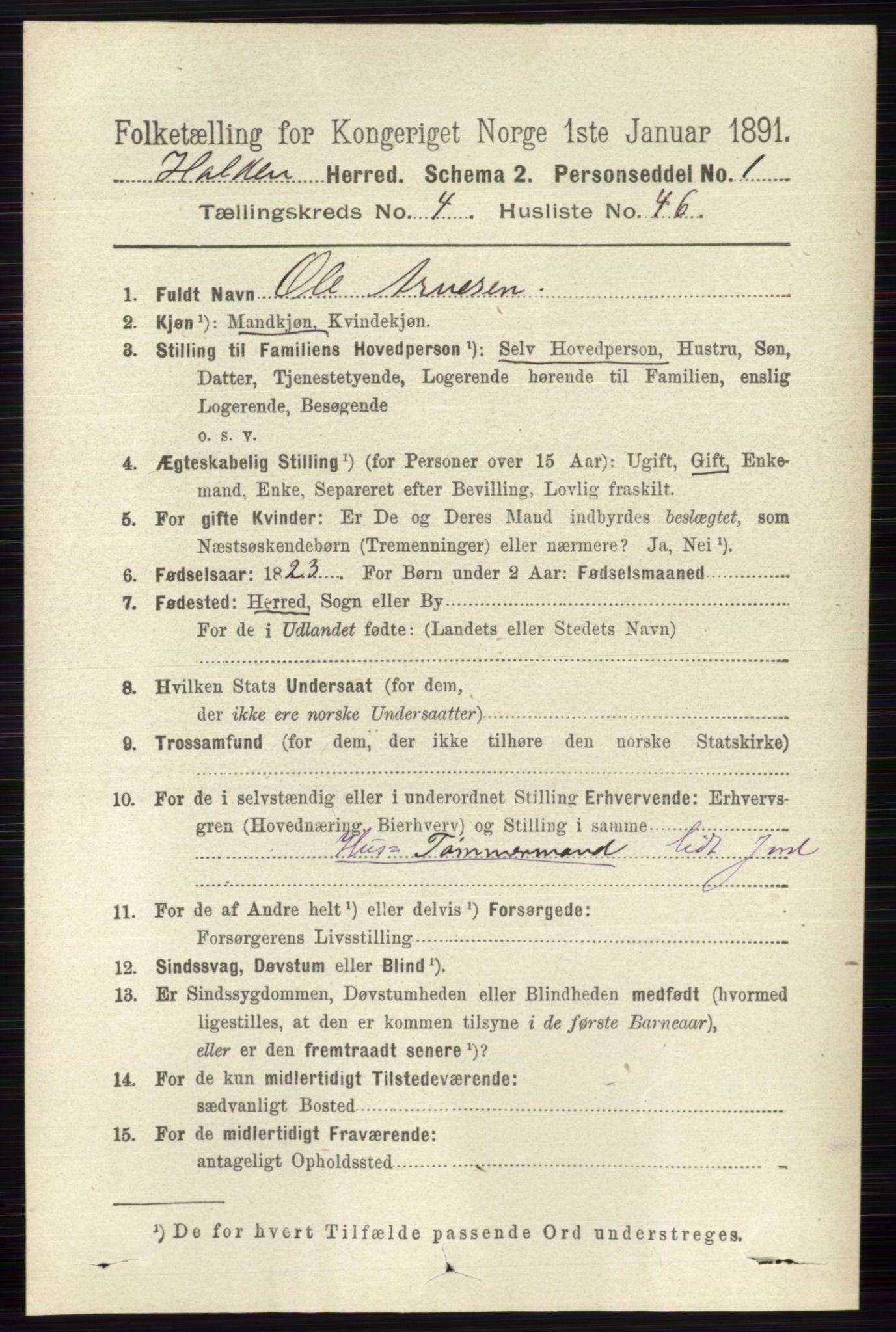 RA, 1891 census for 0819 Holla, 1891, p. 2531