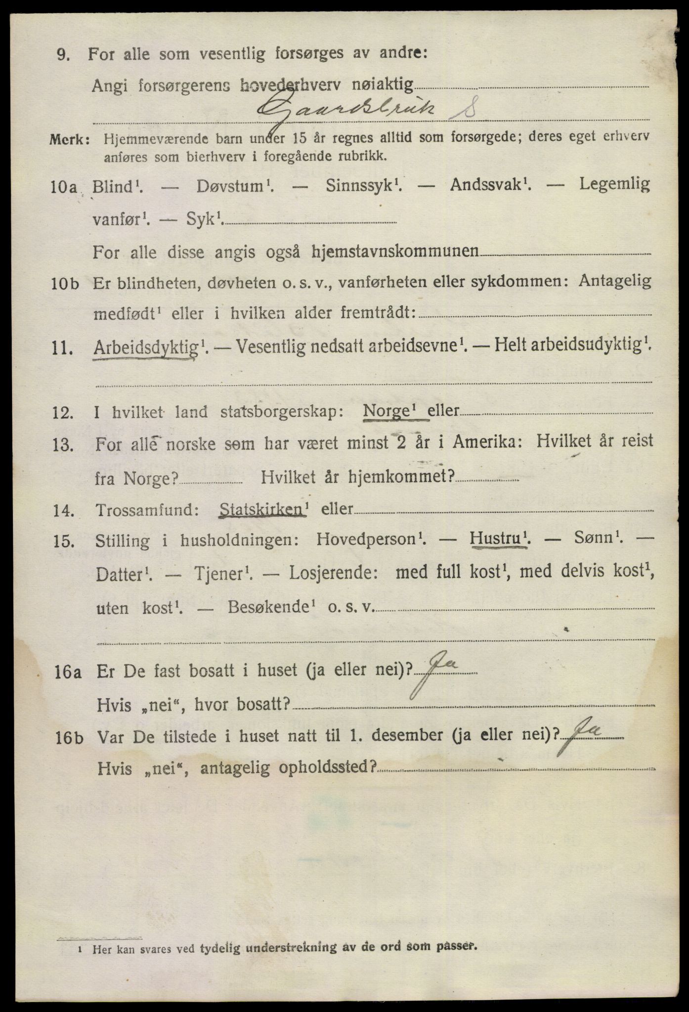 SAKO, 1920 census for Bamble, 1920, p. 9872