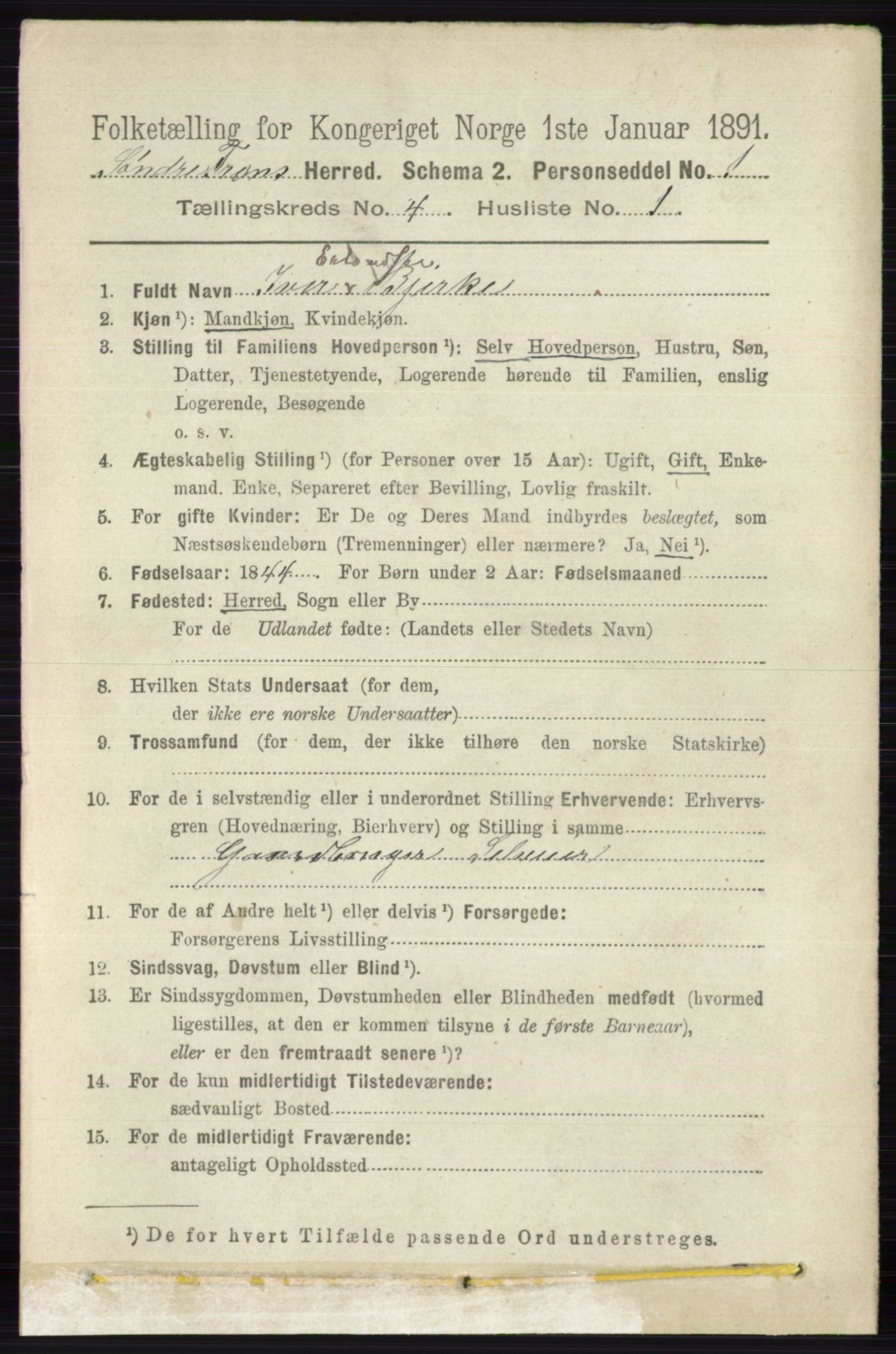 RA, 1891 census for 0519 Sør-Fron, 1891, p. 1415