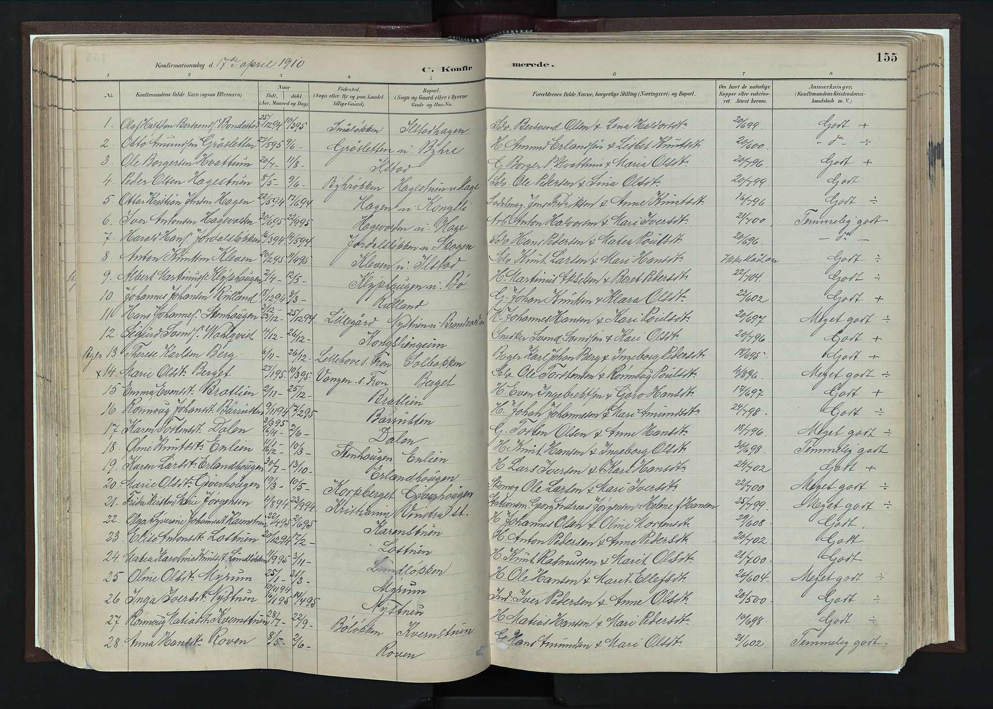 Nord-Fron prestekontor, AV/SAH-PREST-080/H/Ha/Haa/L0004: Parish register (official) no. 4, 1884-1914, p. 155
