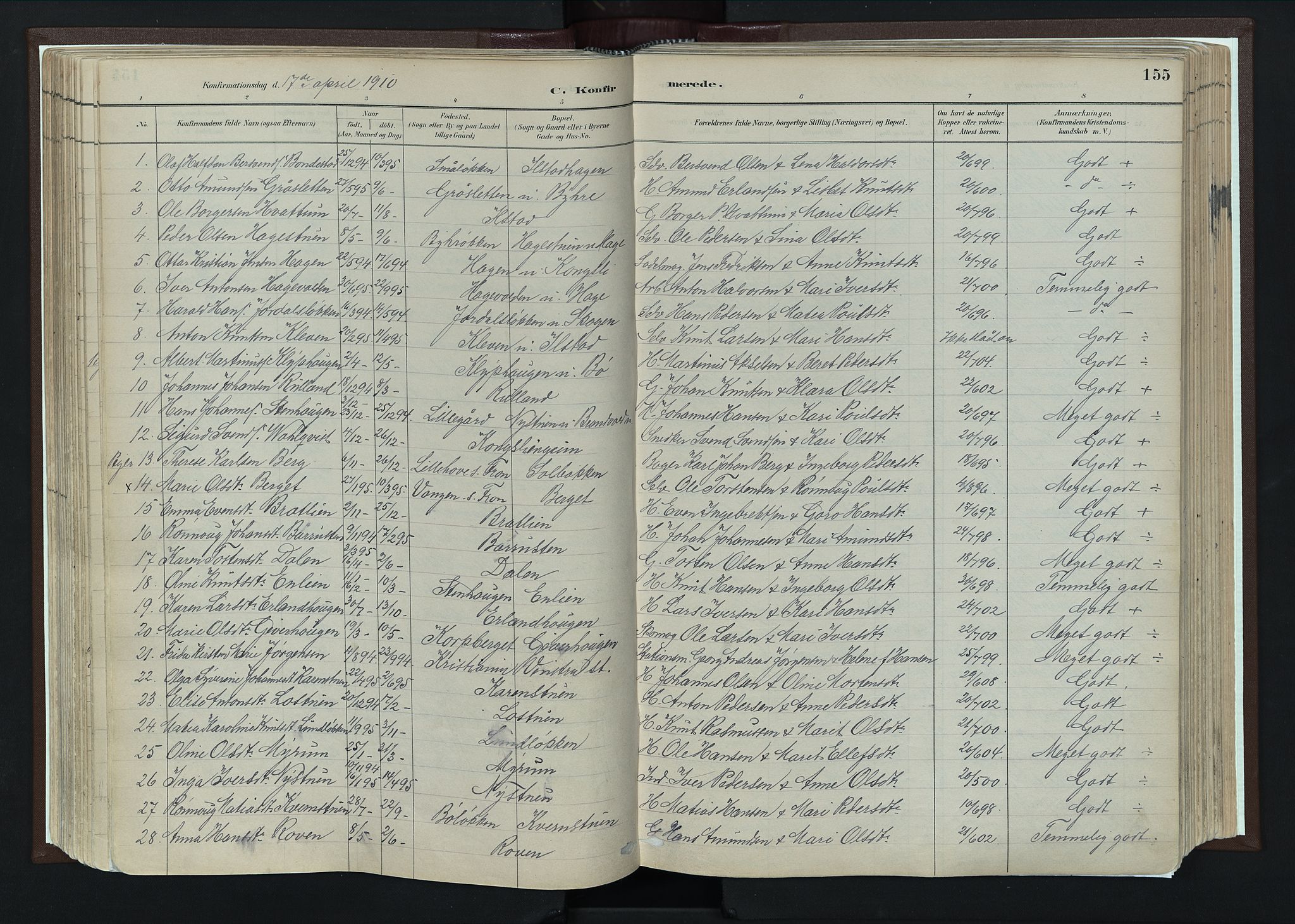 Nord-Fron prestekontor, SAH/PREST-080/H/Ha/Haa/L0004: Parish register (official) no. 4, 1884-1914, p. 155