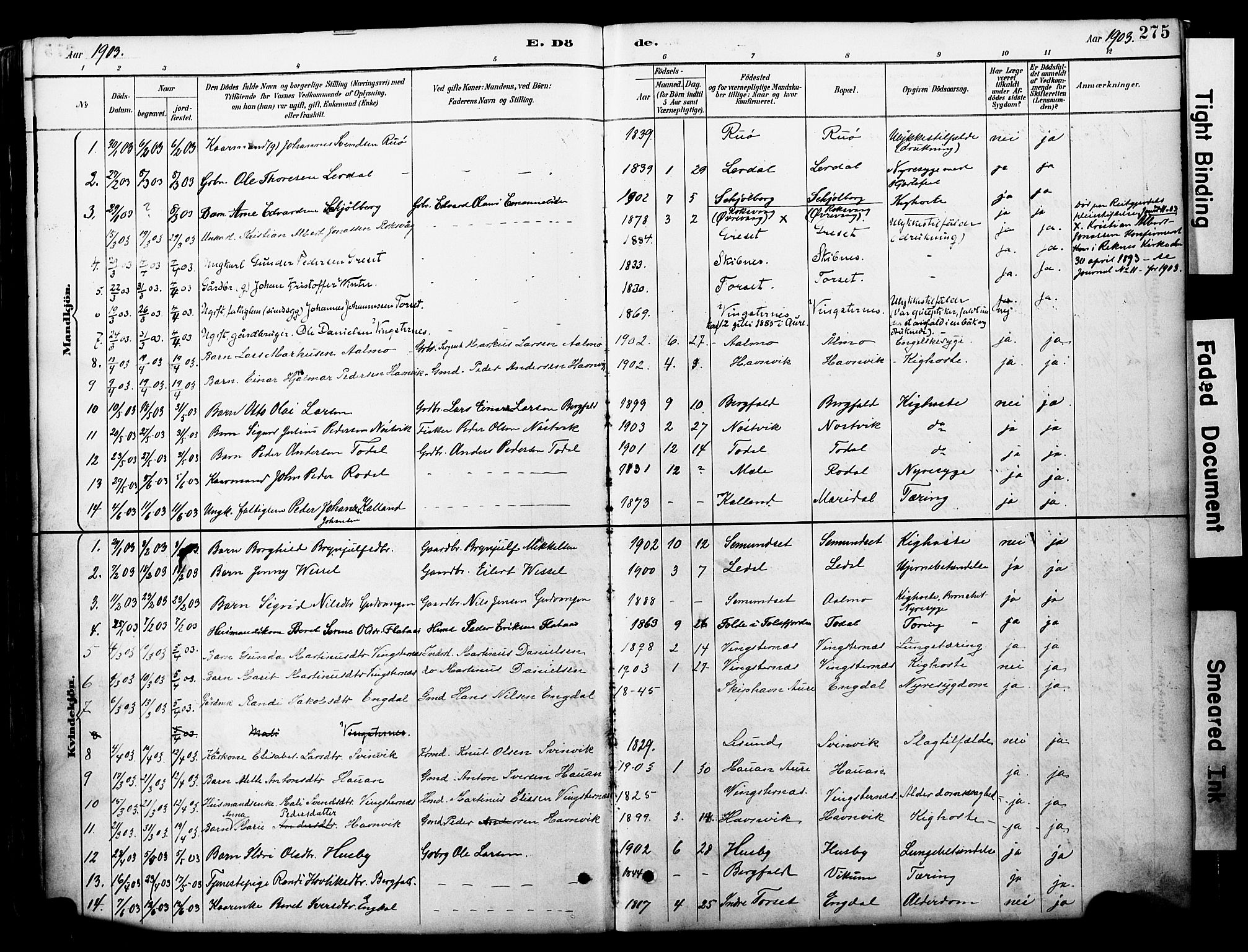 Ministerialprotokoller, klokkerbøker og fødselsregistre - Møre og Romsdal, AV/SAT-A-1454/578/L0907: Parish register (official) no. 578A06, 1887-1904, p. 275