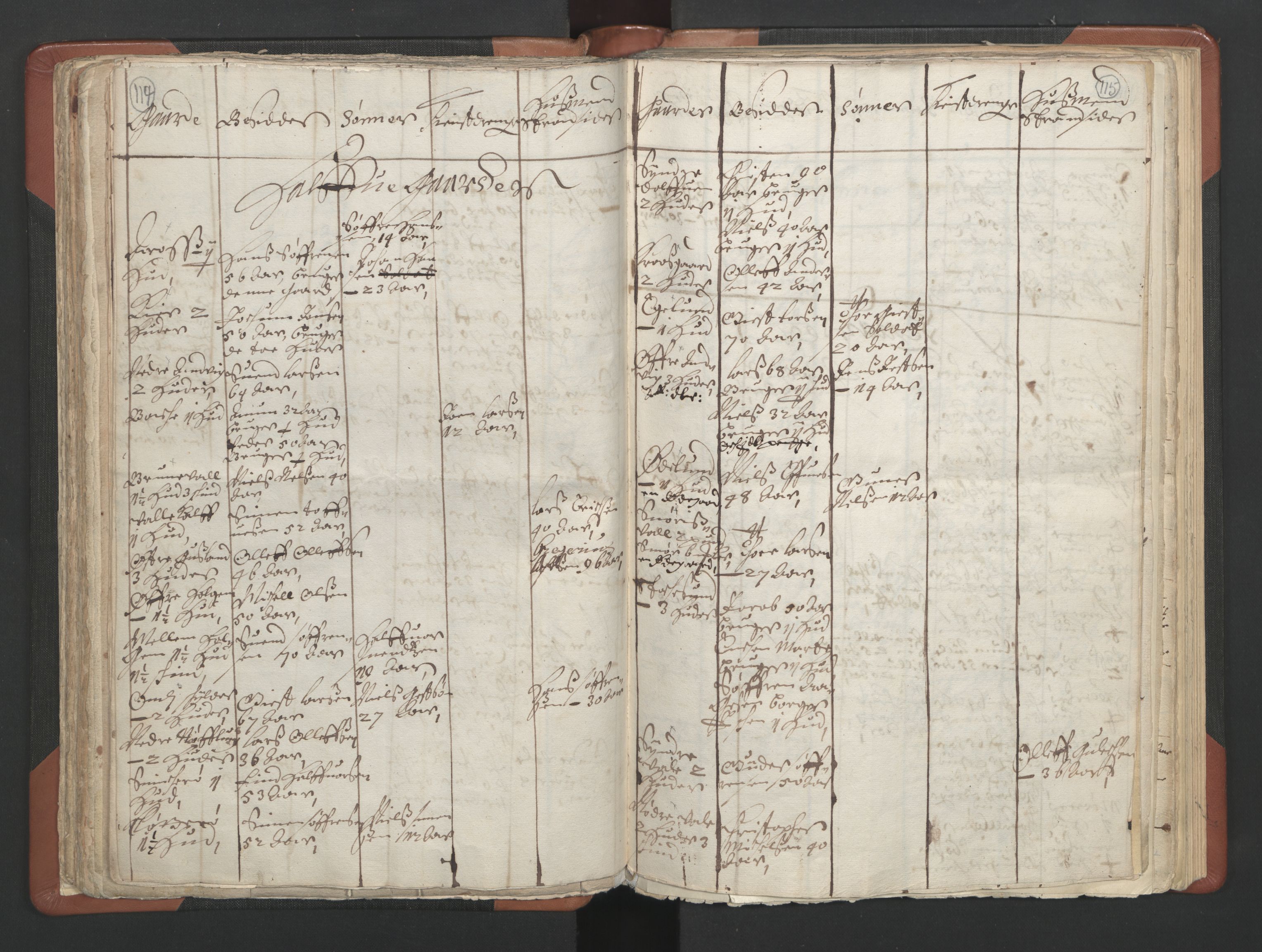 RA, Vicar's Census 1664-1666, no. 11: Brunlanes deanery, 1664-1666, p. 114-115