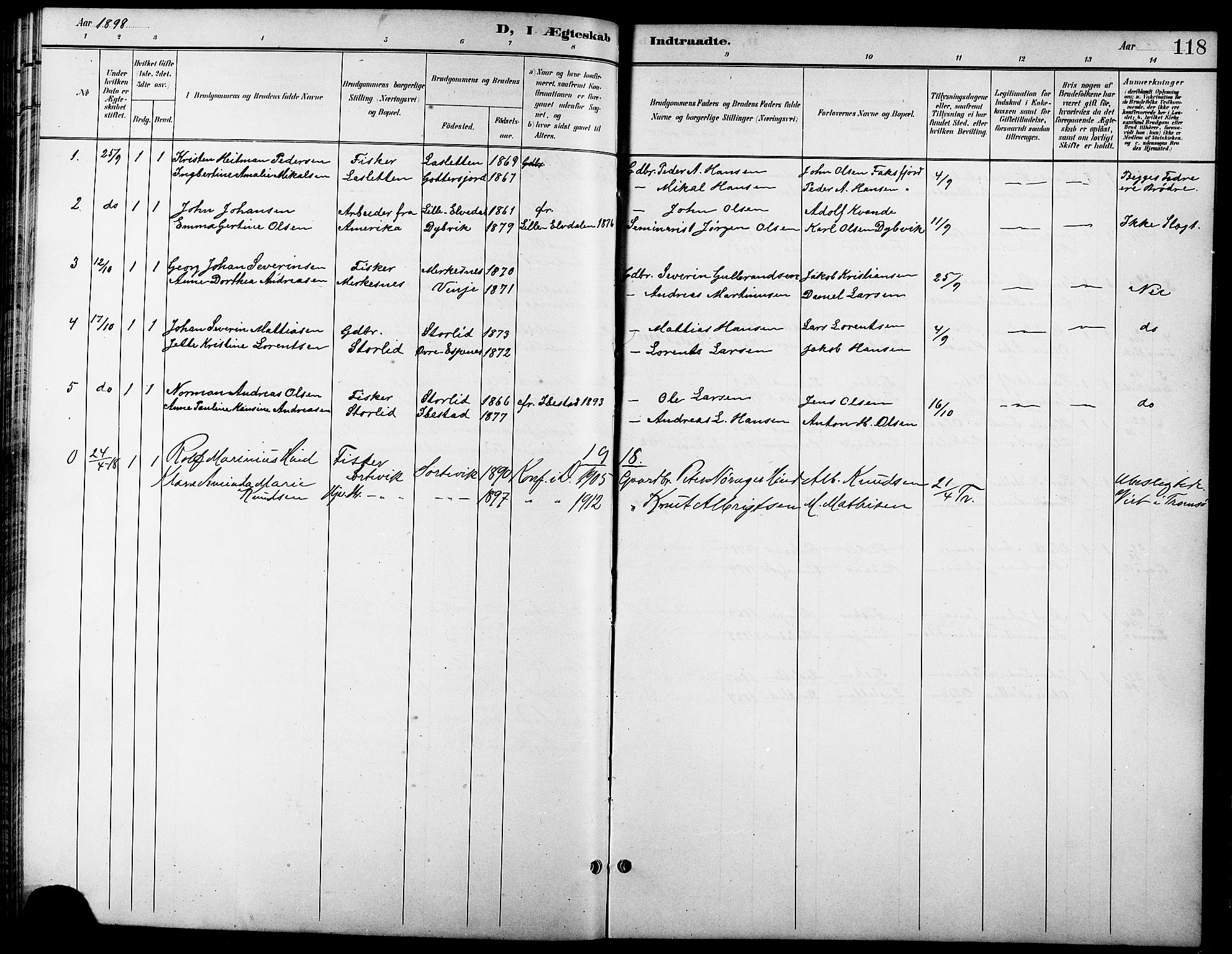 Tranøy sokneprestkontor, SATØ/S-1313/I/Ia/Iab/L0014klokker: Parish register (copy) no. 14, 1896-1918, p. 118