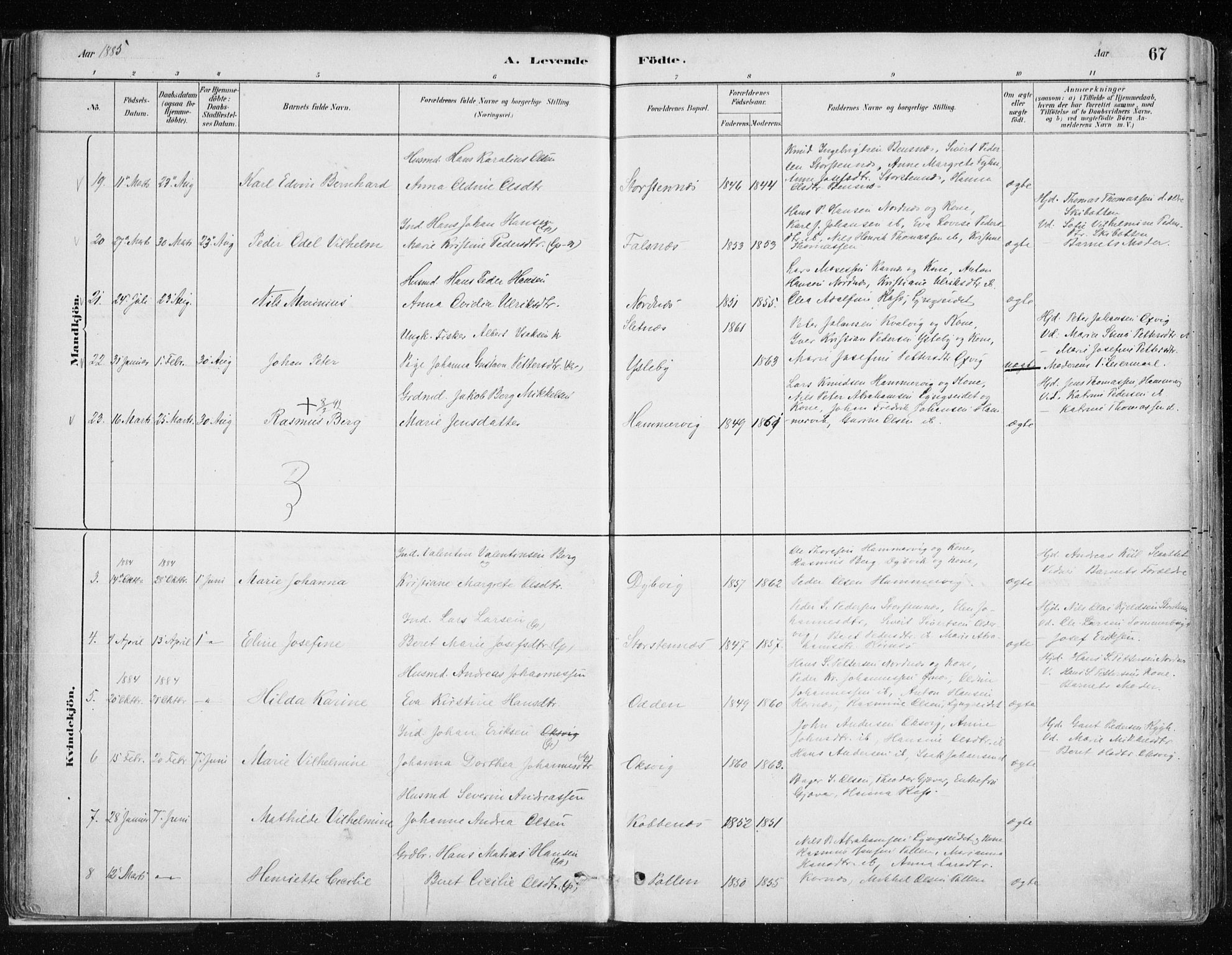 Lyngen sokneprestembete, AV/SATØ-S-1289/H/He/Hea/L0007kirke: Parish register (official) no. 7, 1879-1890, p. 67