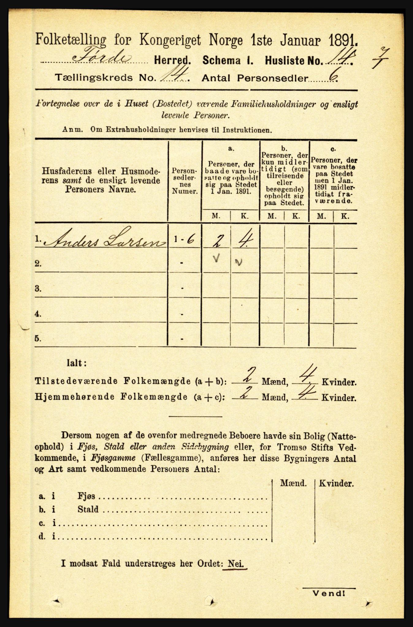 RA, 1891 census for 1432 Førde, 1891, p. 5073