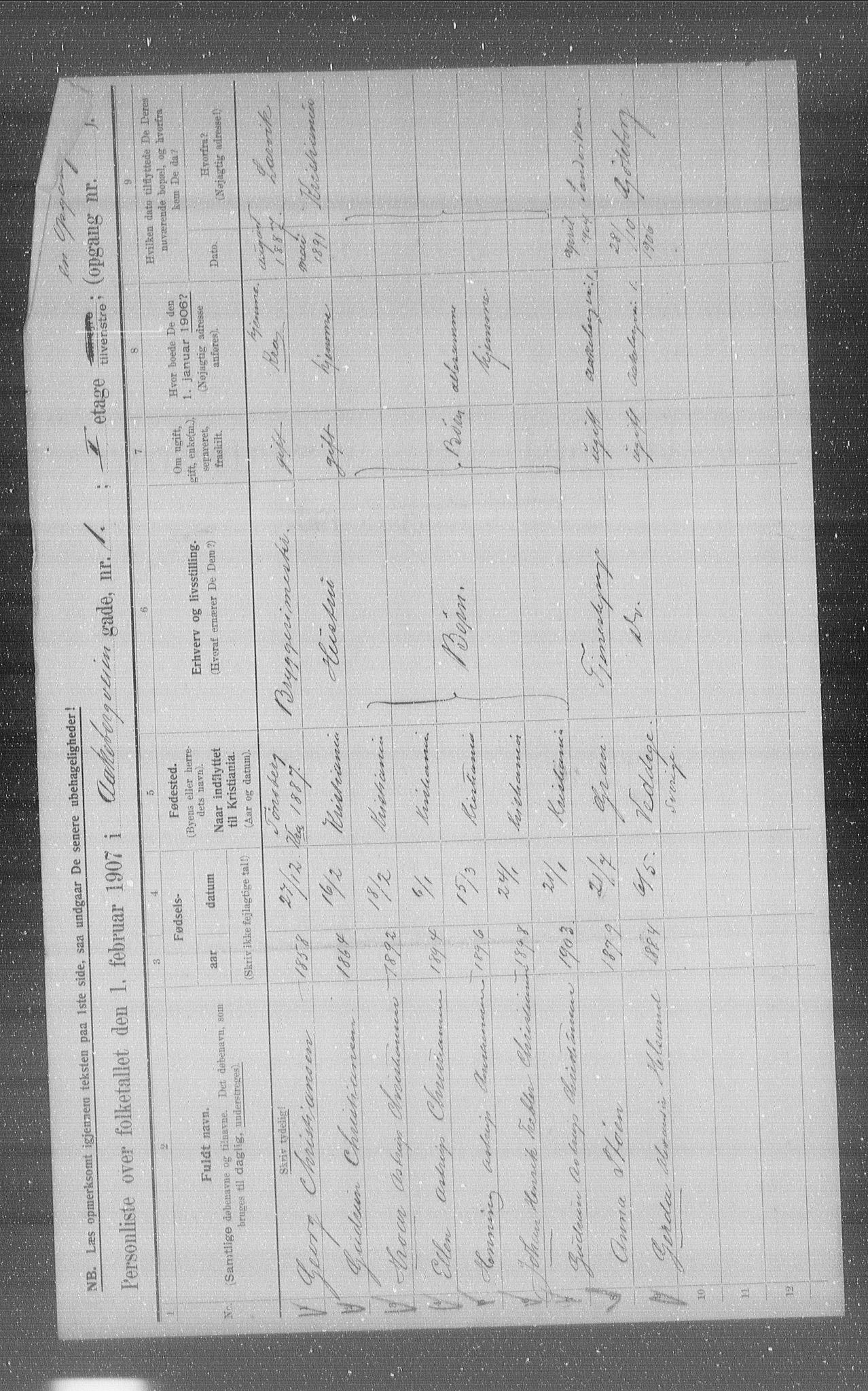 OBA, Municipal Census 1907 for Kristiania, 1907, p. 66254