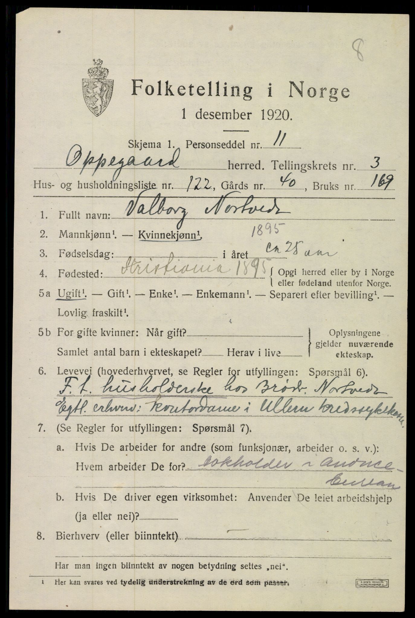 SAO, 1920 census for Oppegård, 1920, p. 6595