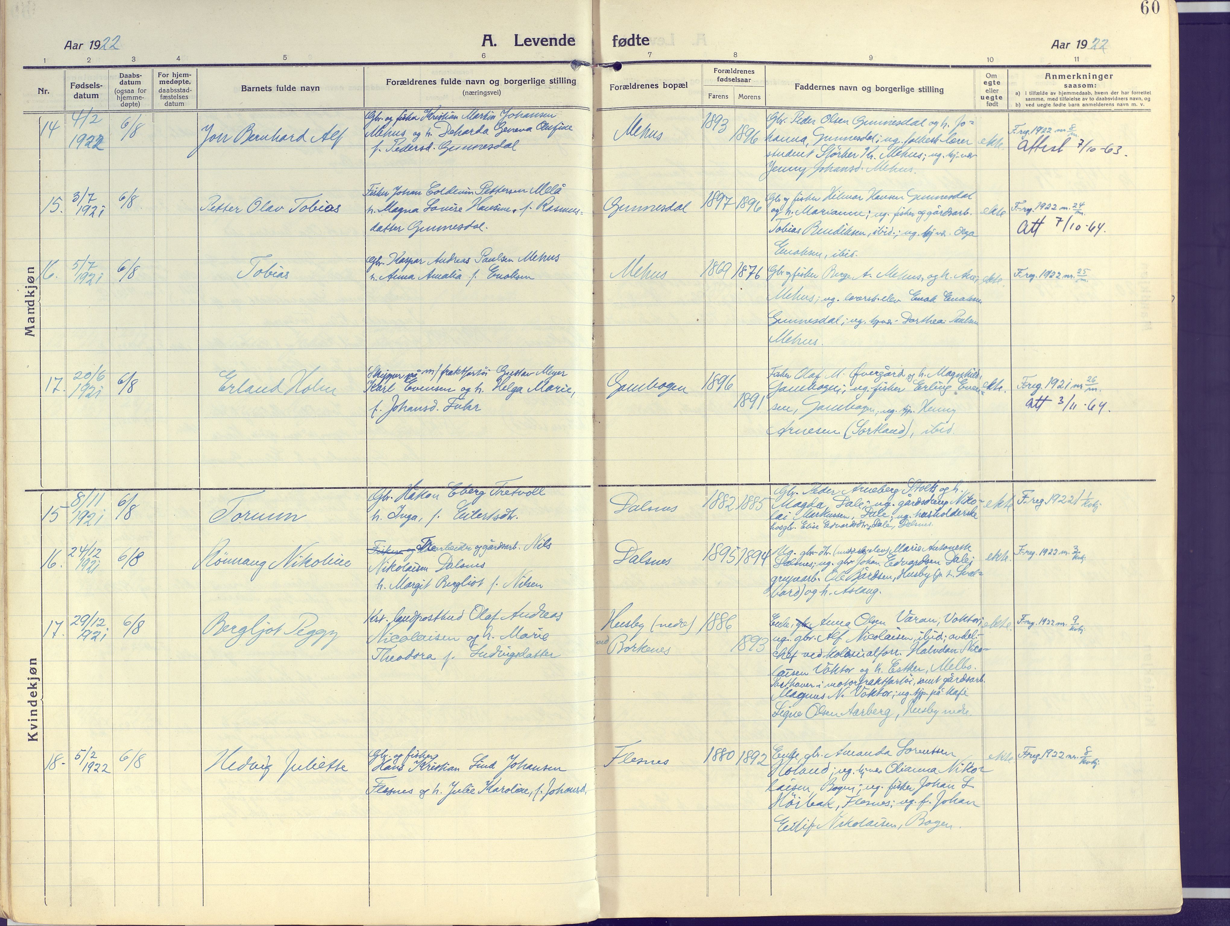 Kvæfjord sokneprestkontor, AV/SATØ-S-1323/G/Ga/Gaa/L0007kirke: Parish register (official) no. 7, 1915-1931, p. 60