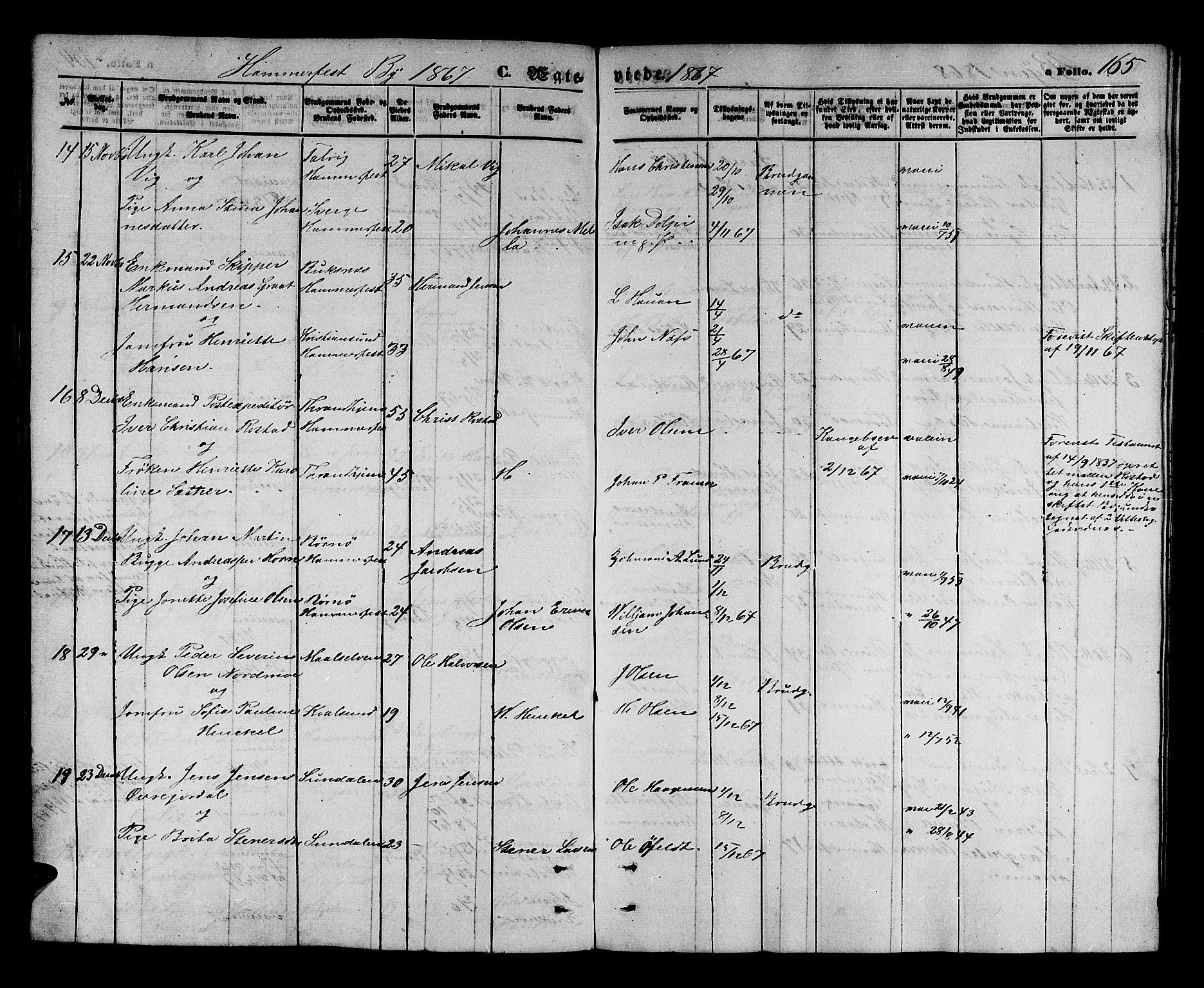 Hammerfest sokneprestkontor, SATØ/S-1347/H/Hb/L0003.klokk: Parish register (copy) no. 3 /1, 1862-1868, p. 165