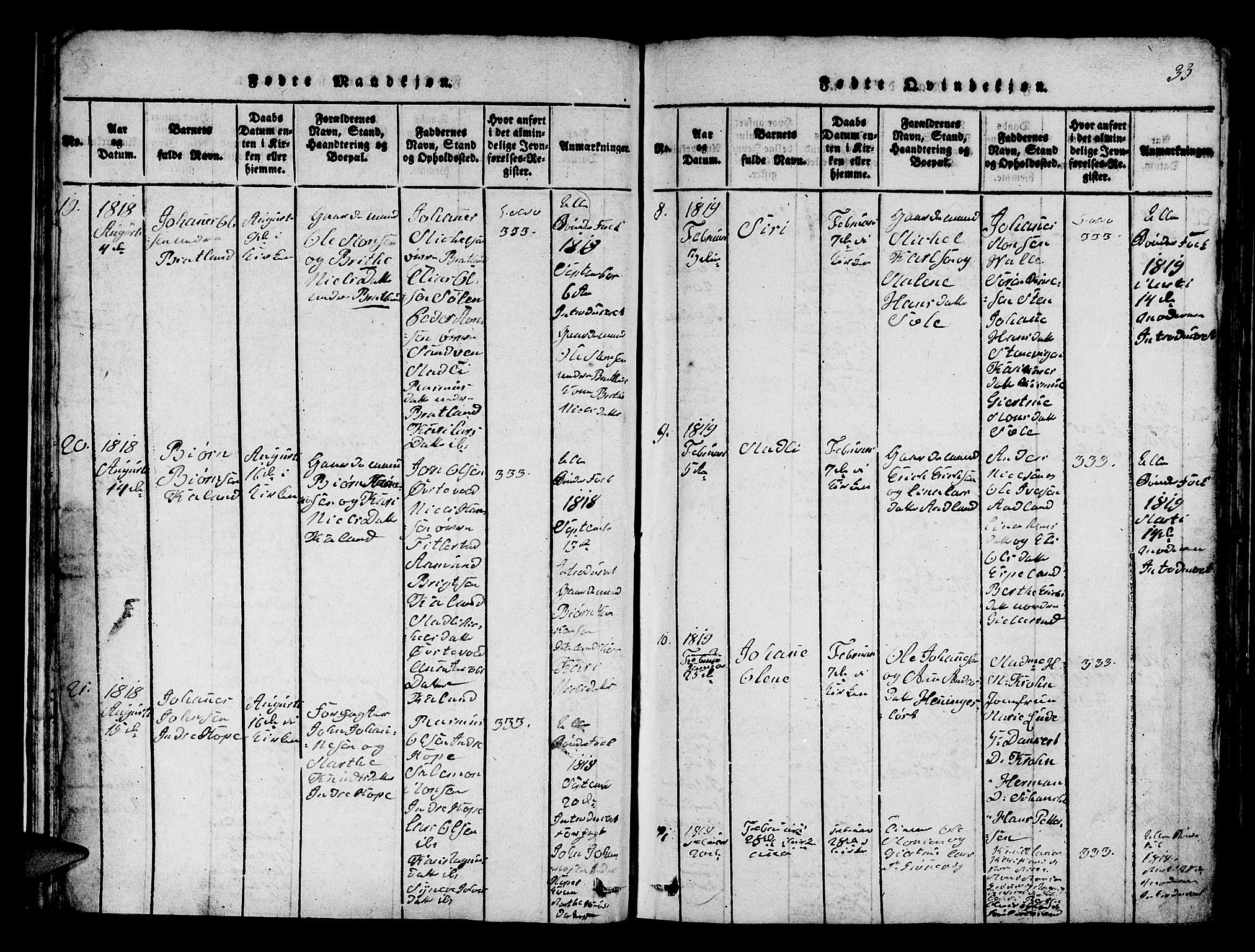 Fana Sokneprestembete, AV/SAB-A-75101/H/Hab/Haba/L0001: Parish register (copy) no. A 1, 1816-1836, p. 33