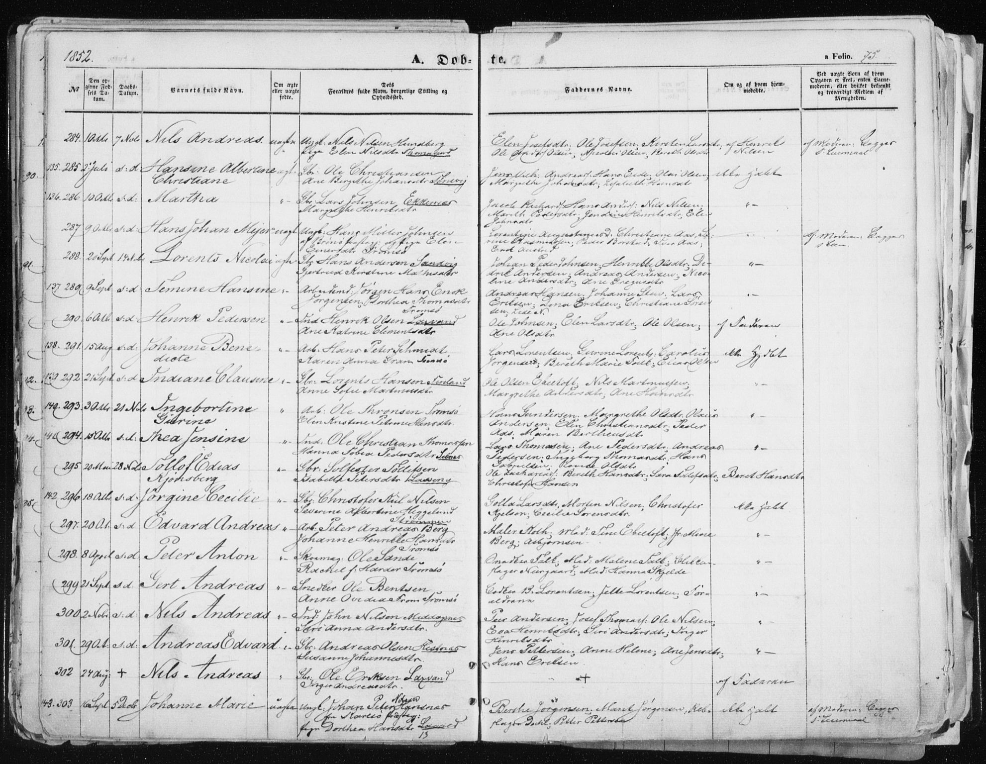 Tromsø sokneprestkontor/stiftsprosti/domprosti, SATØ/S-1343/G/Ga/L0010kirke: Parish register (official) no. 10, 1848-1855, p. 75