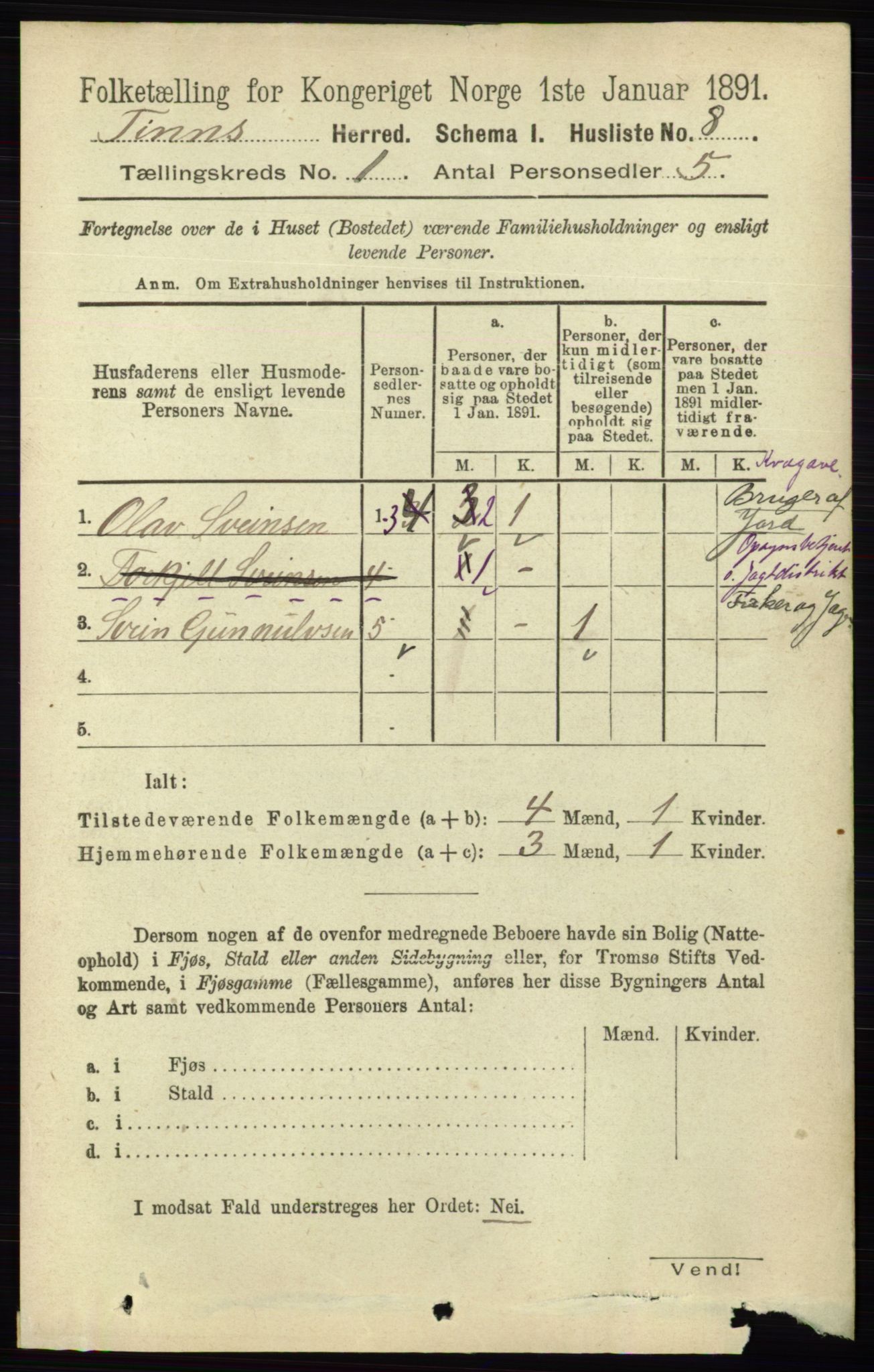 RA, 1891 census for 0826 Tinn, 1891, p. 44