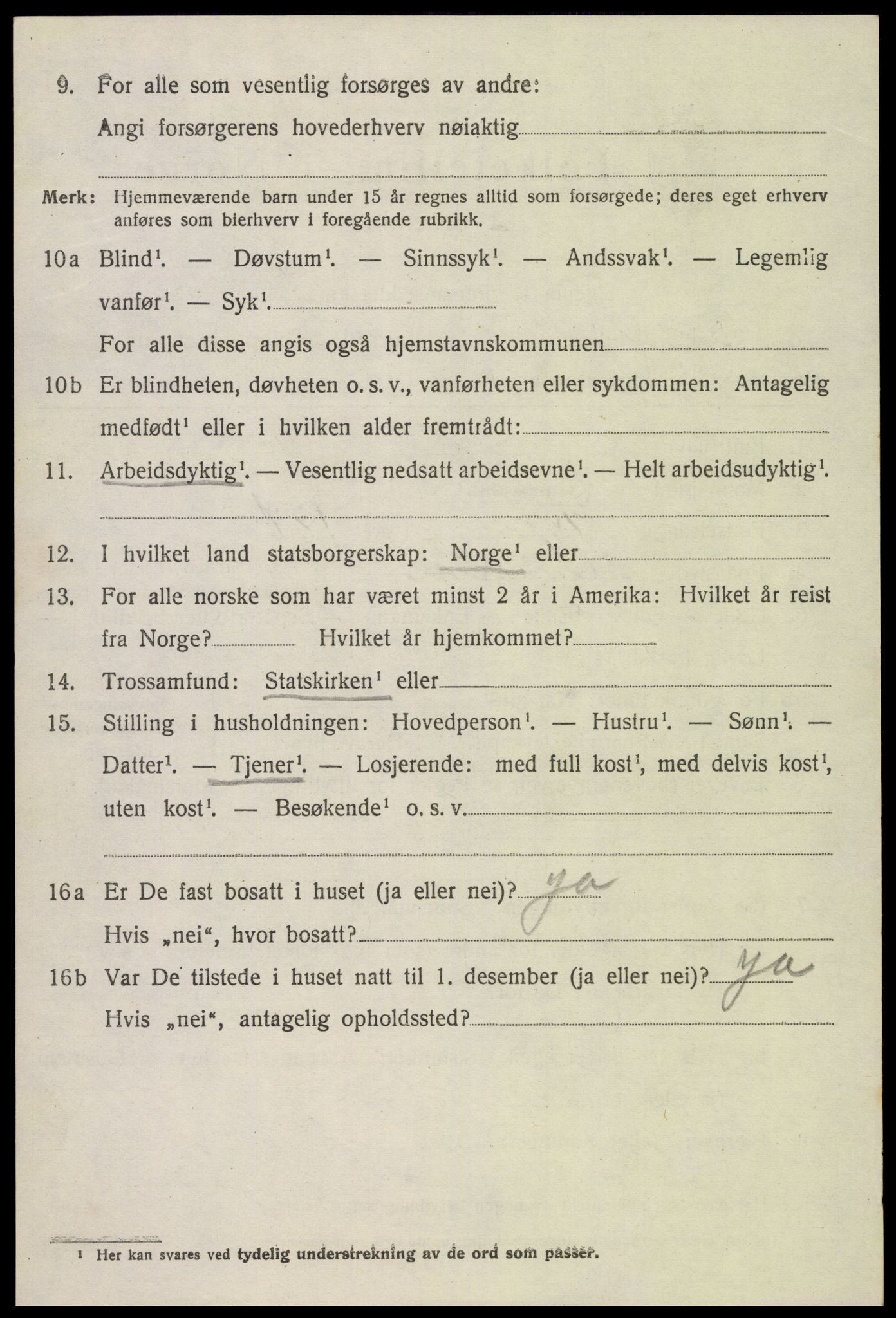 SAK, 1920 census for Vegusdal, 1920, p. 1278