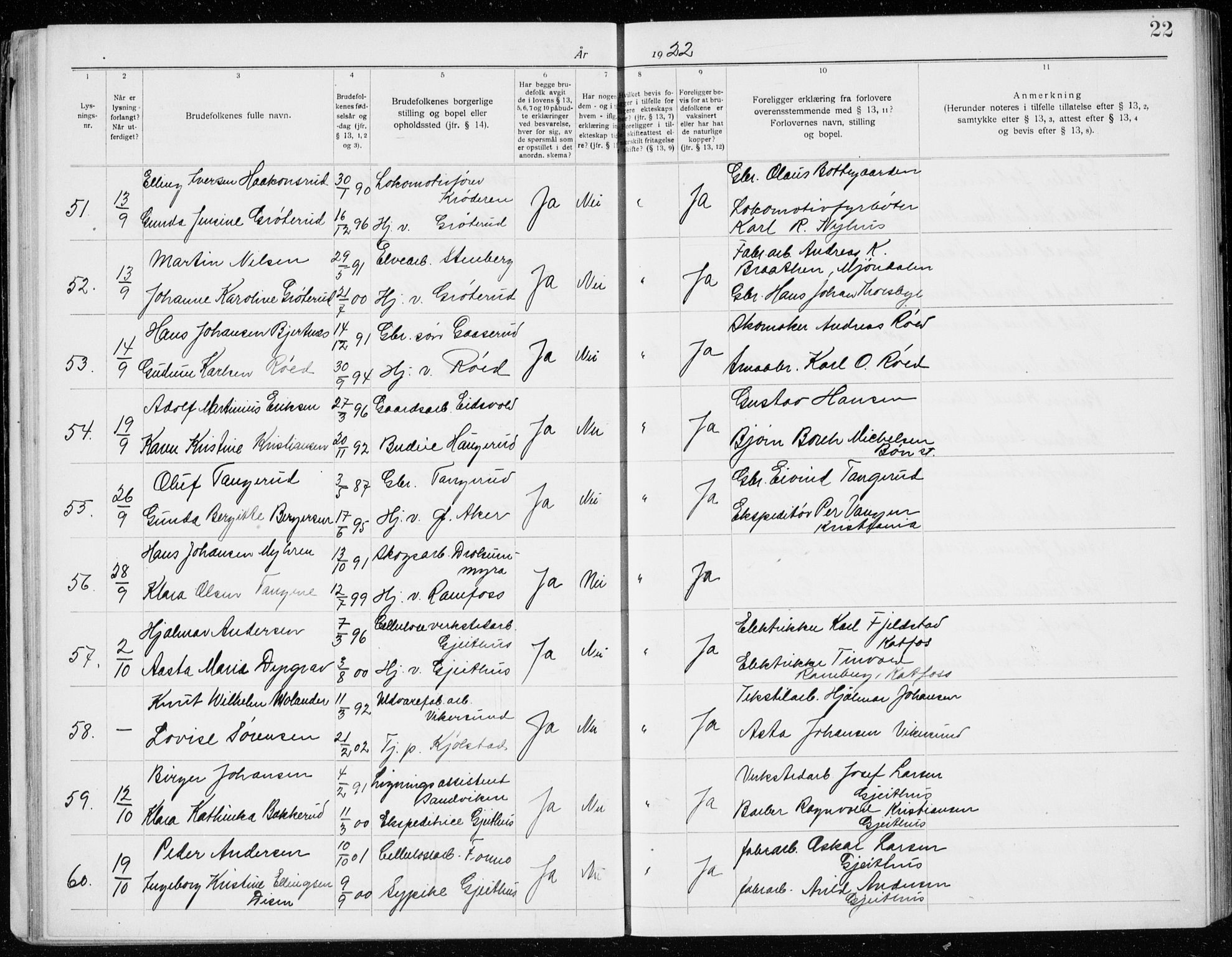 Modum kirkebøker, AV/SAKO-A-234/H/Ha/L0003: Banns register no. I 3, 1920-1934, p. 22