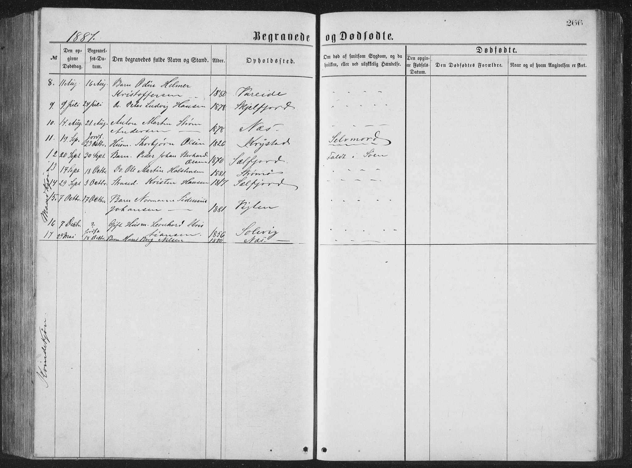 Ministerialprotokoller, klokkerbøker og fødselsregistre - Nordland, AV/SAT-A-1459/885/L1213: Parish register (copy) no. 885C02, 1874-1892, p. 266