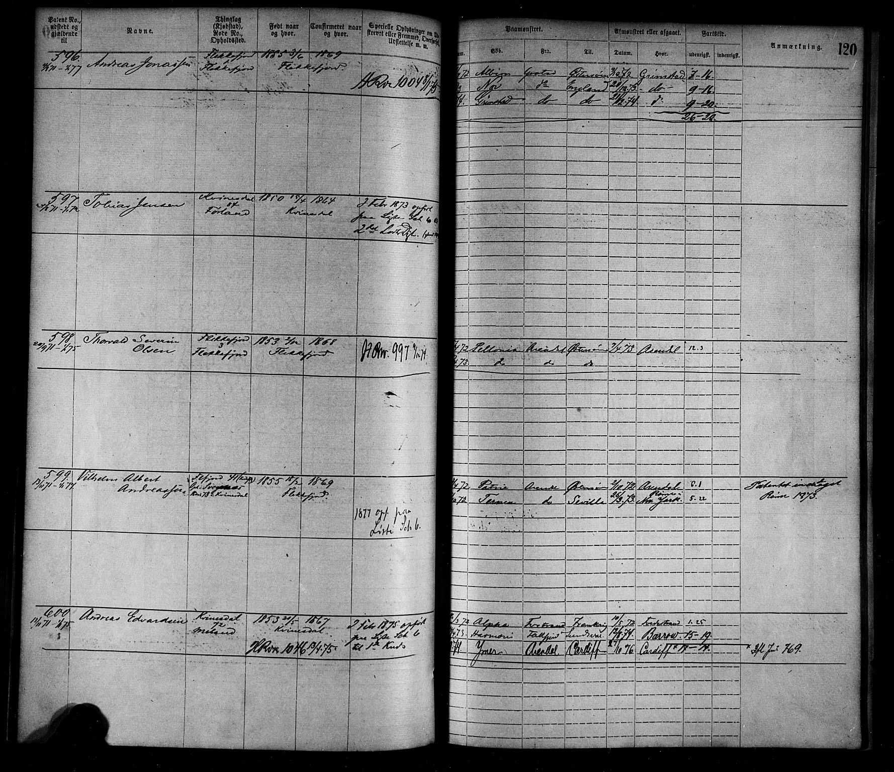 Flekkefjord mønstringskrets, AV/SAK-2031-0018/F/Fa/L0002: Annotasjonsrulle nr 1-1920 med register, N-2, 1870-1891, p. 144