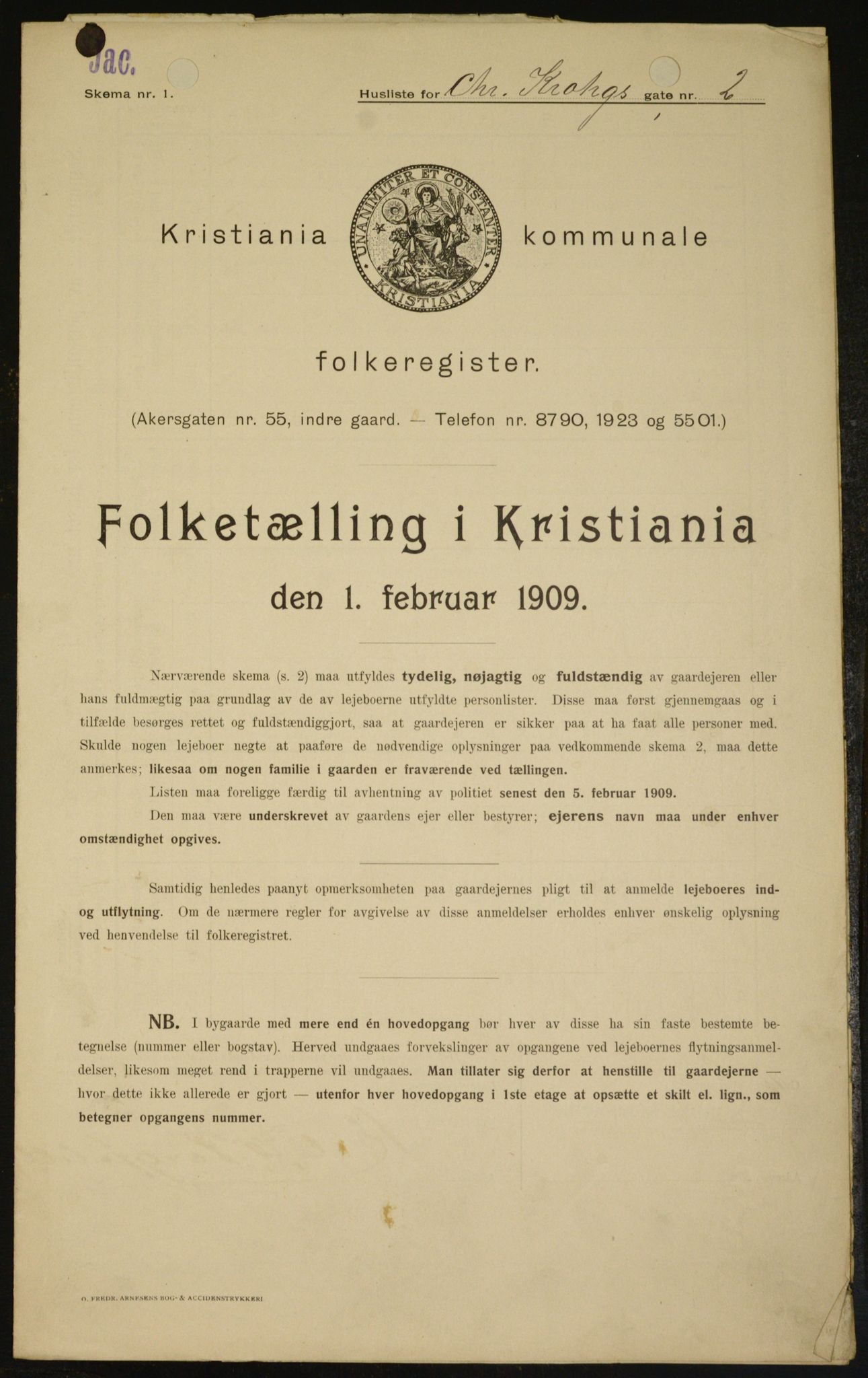 OBA, Municipal Census 1909 for Kristiania, 1909, p. 10585