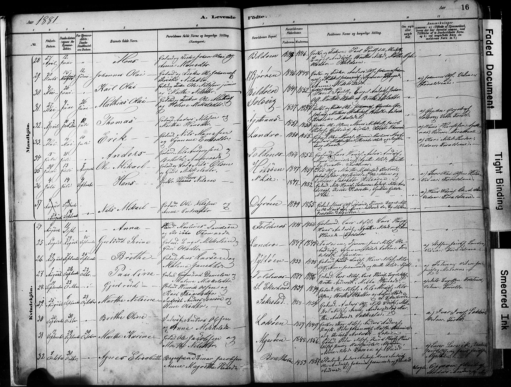 Fjell sokneprestembete, AV/SAB-A-75301/H/Hab: Parish register (copy) no. A 4, 1880-1899, p. 16