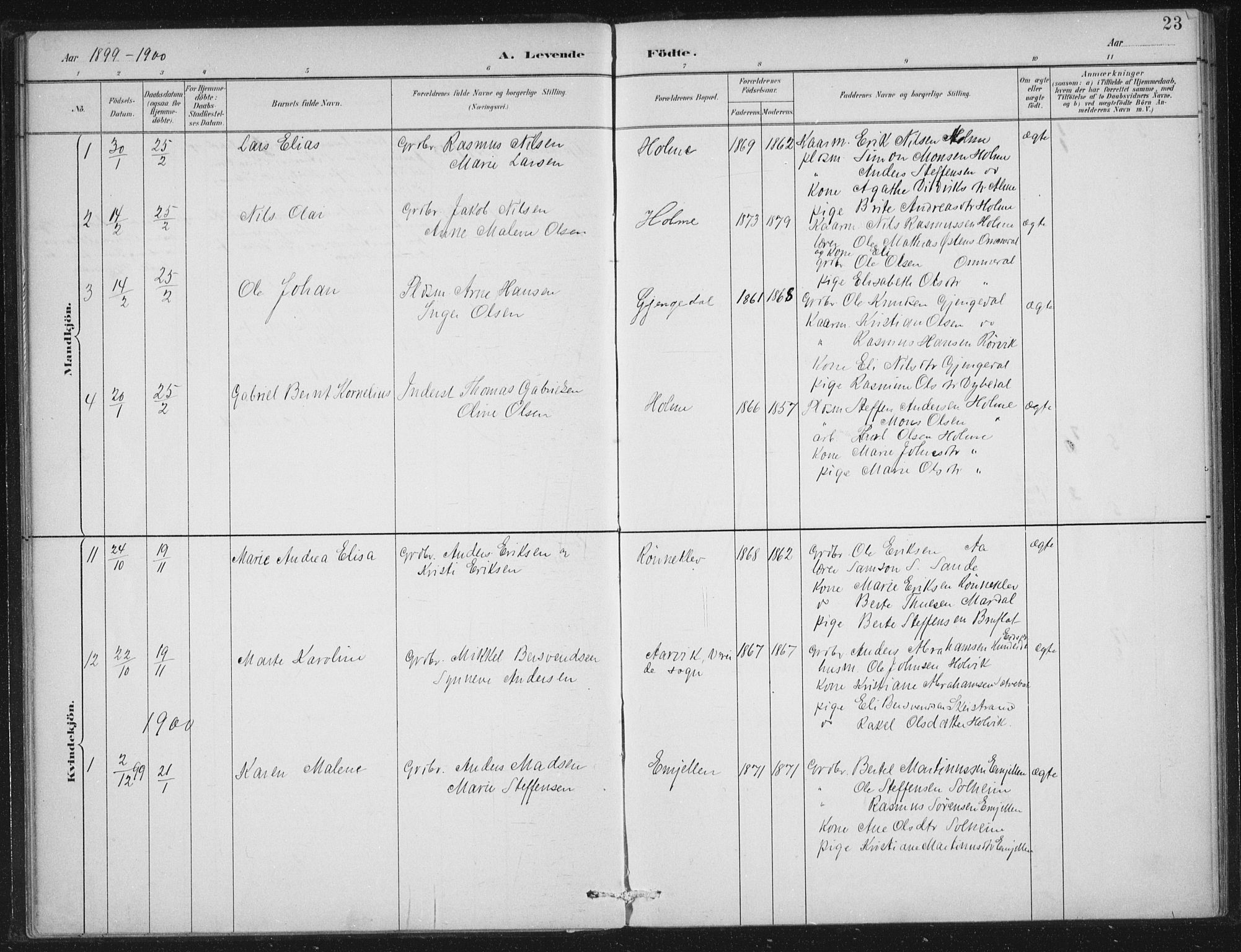 Gloppen sokneprestembete, SAB/A-80101/H/Haa/Haae/L0001: Parish register (official) no. E  1, 1885-1904, p. 23