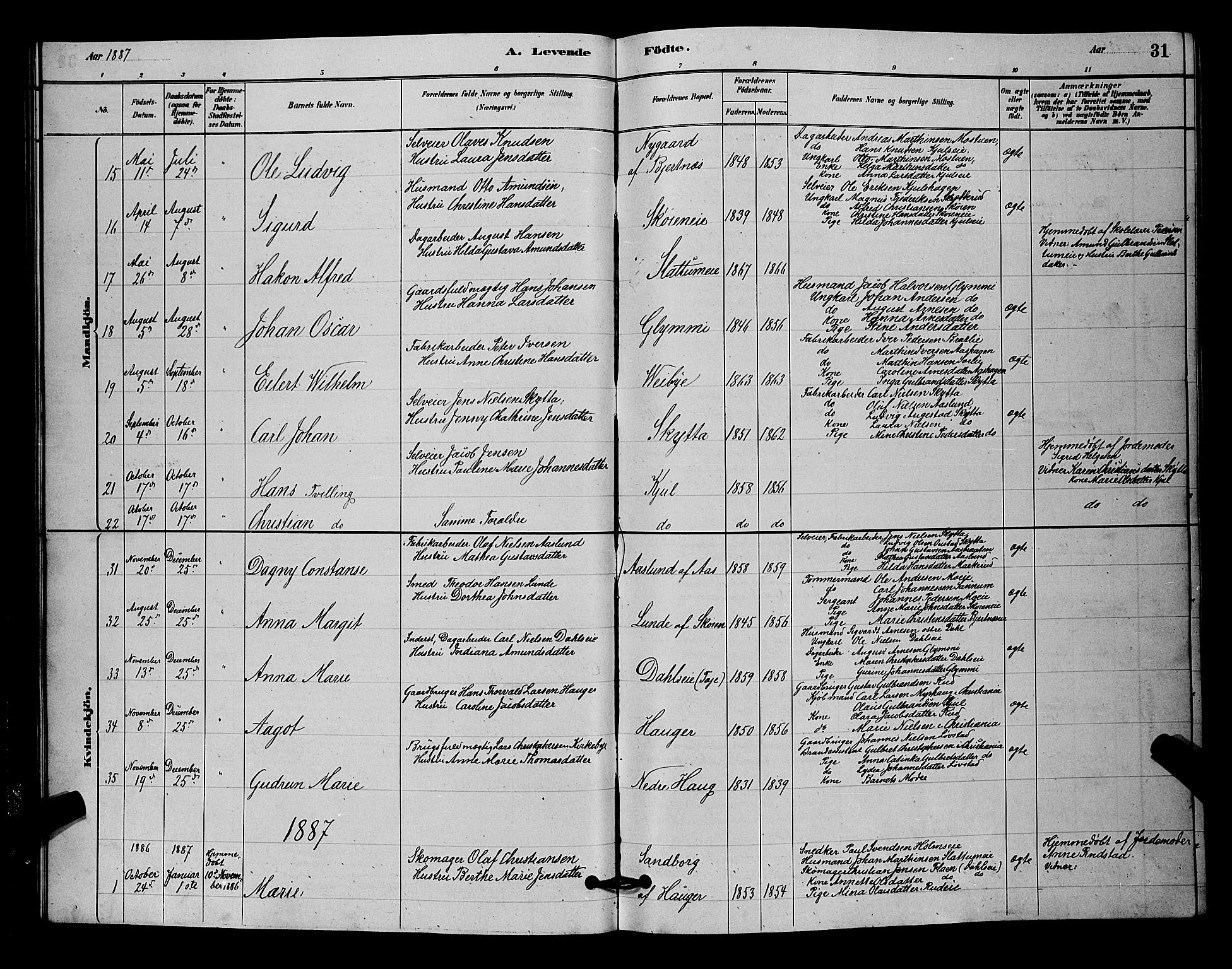 Nittedal prestekontor Kirkebøker, AV/SAO-A-10365a/G/Ga/L0002: Parish register (copy) no. I 2, 1879-1901, p. 31