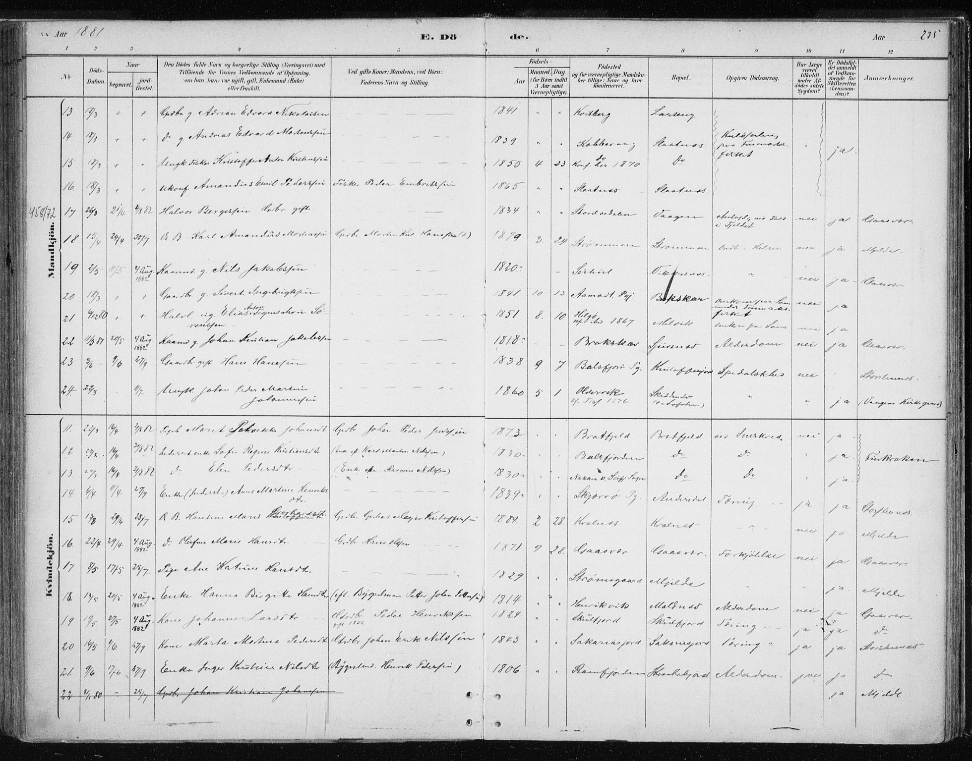 Tromsøysund sokneprestkontor, SATØ/S-1304/G/Ga/L0004kirke: Parish register (official) no. 4, 1880-1888, p. 235