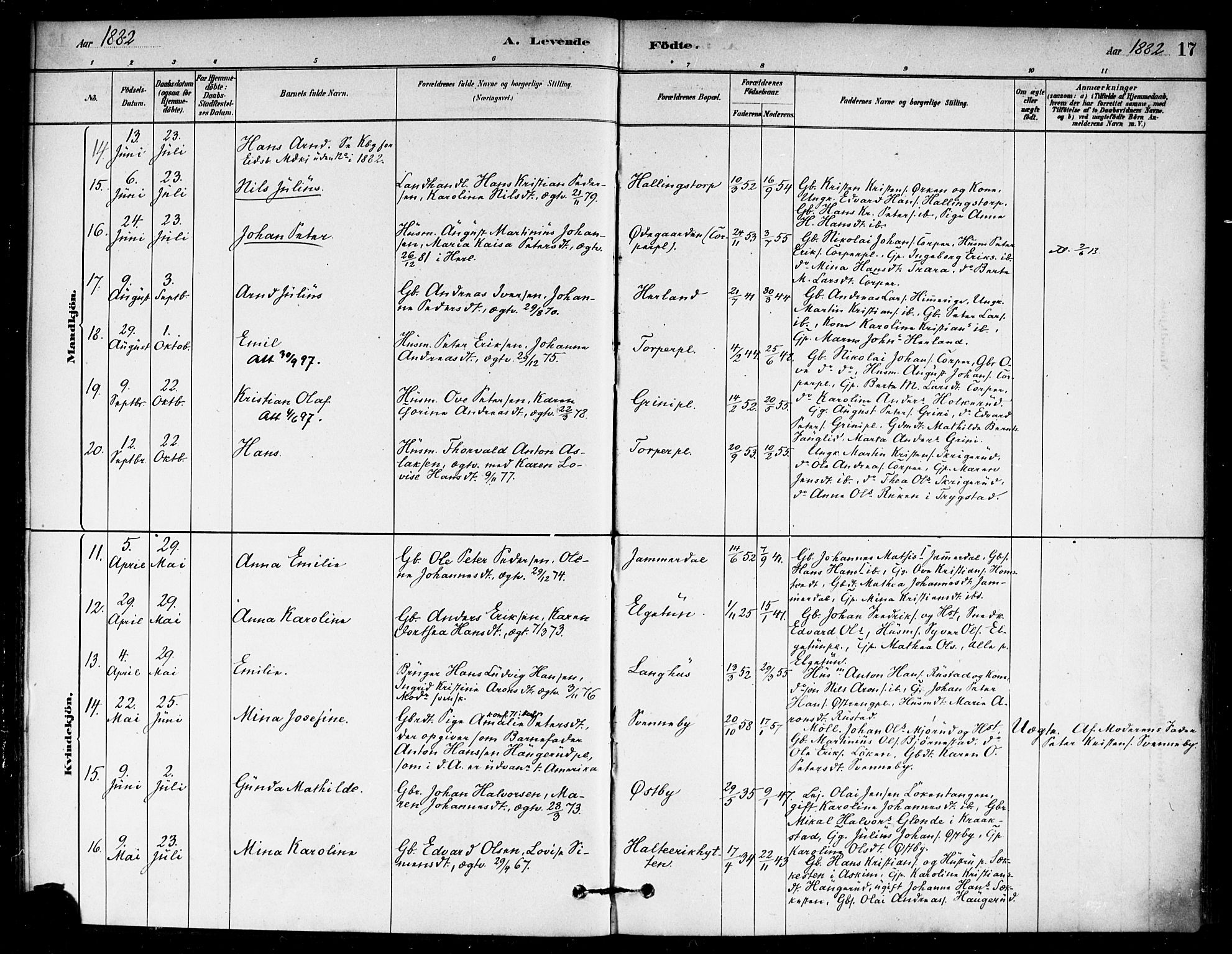 Eidsberg prestekontor Kirkebøker, AV/SAO-A-10905/F/Fb/L0001: Parish register (official) no. II 1, 1879-1900, p. 17