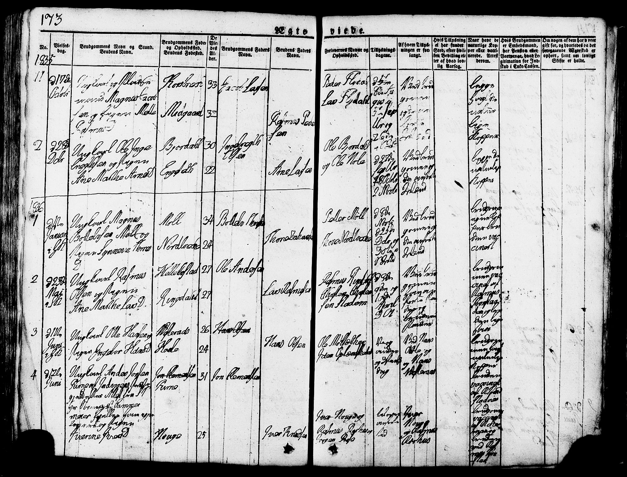 Ministerialprotokoller, klokkerbøker og fødselsregistre - Møre og Romsdal, SAT/A-1454/517/L0221: Parish register (official) no. 517A01, 1827-1858, p. 173