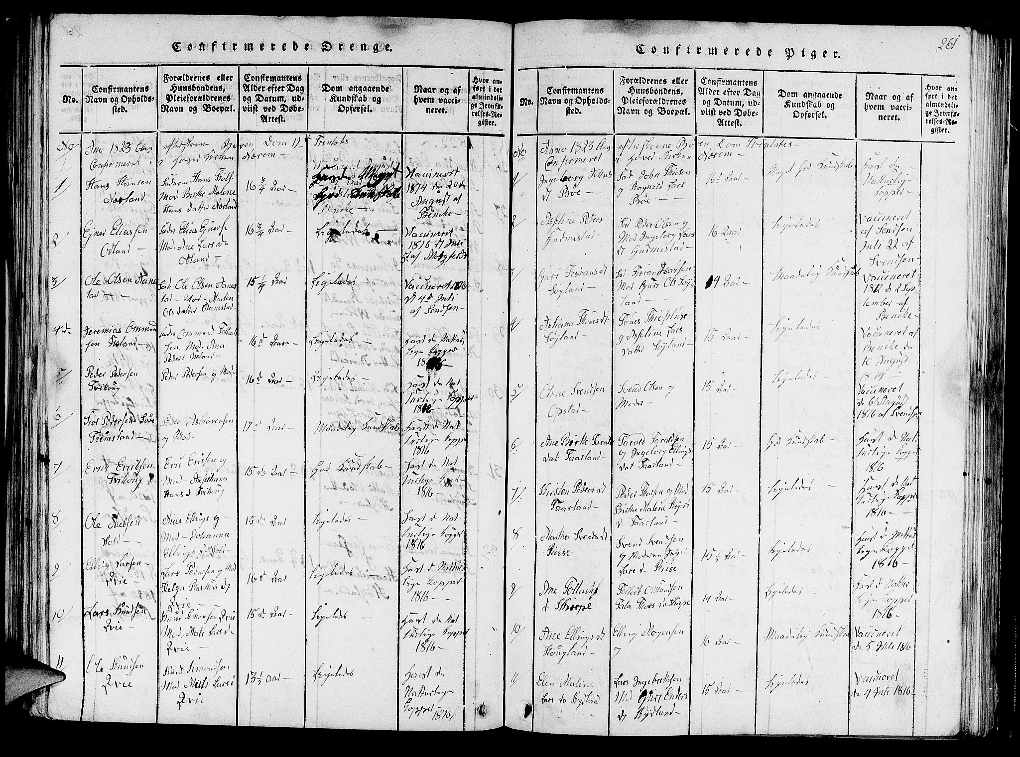 Hå sokneprestkontor, AV/SAST-A-101801/001/30BA/L0003: Parish register (official) no. A 3, 1815-1825, p. 261