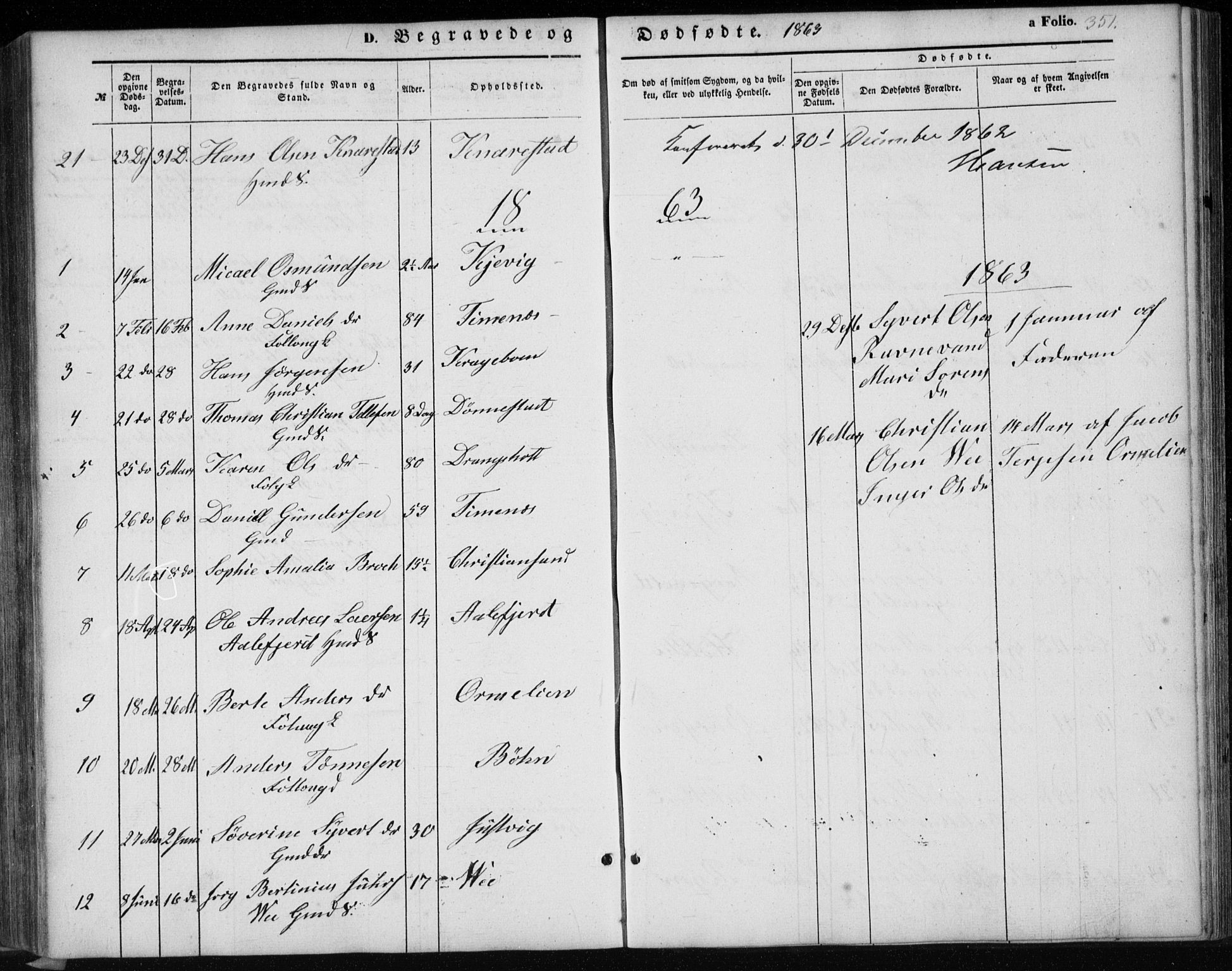 Tveit sokneprestkontor, AV/SAK-1111-0043/F/Fb/L0003: Parish register (copy) no. B 3, 1854-1886, p. 351