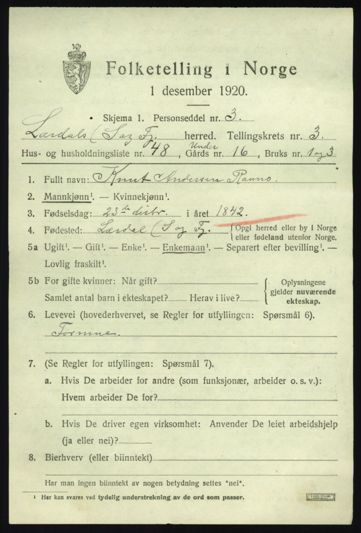 SAB, 1920 census for Lærdal, 1920, p. 2200