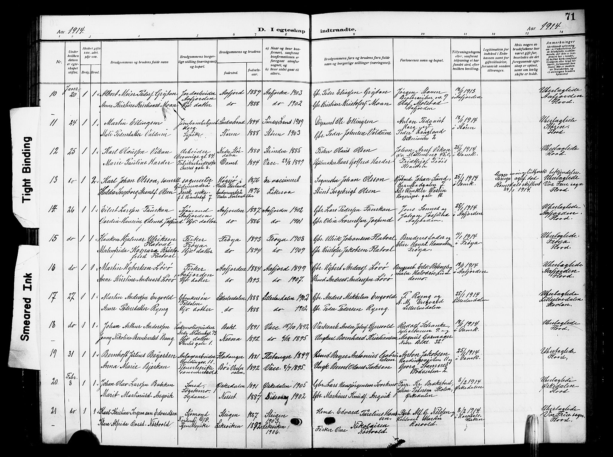 Ministerialprotokoller, klokkerbøker og fødselsregistre - Sør-Trøndelag, SAT/A-1456/601/L0097: Parish register (copy) no. 601C15, 1911-1921, p. 71