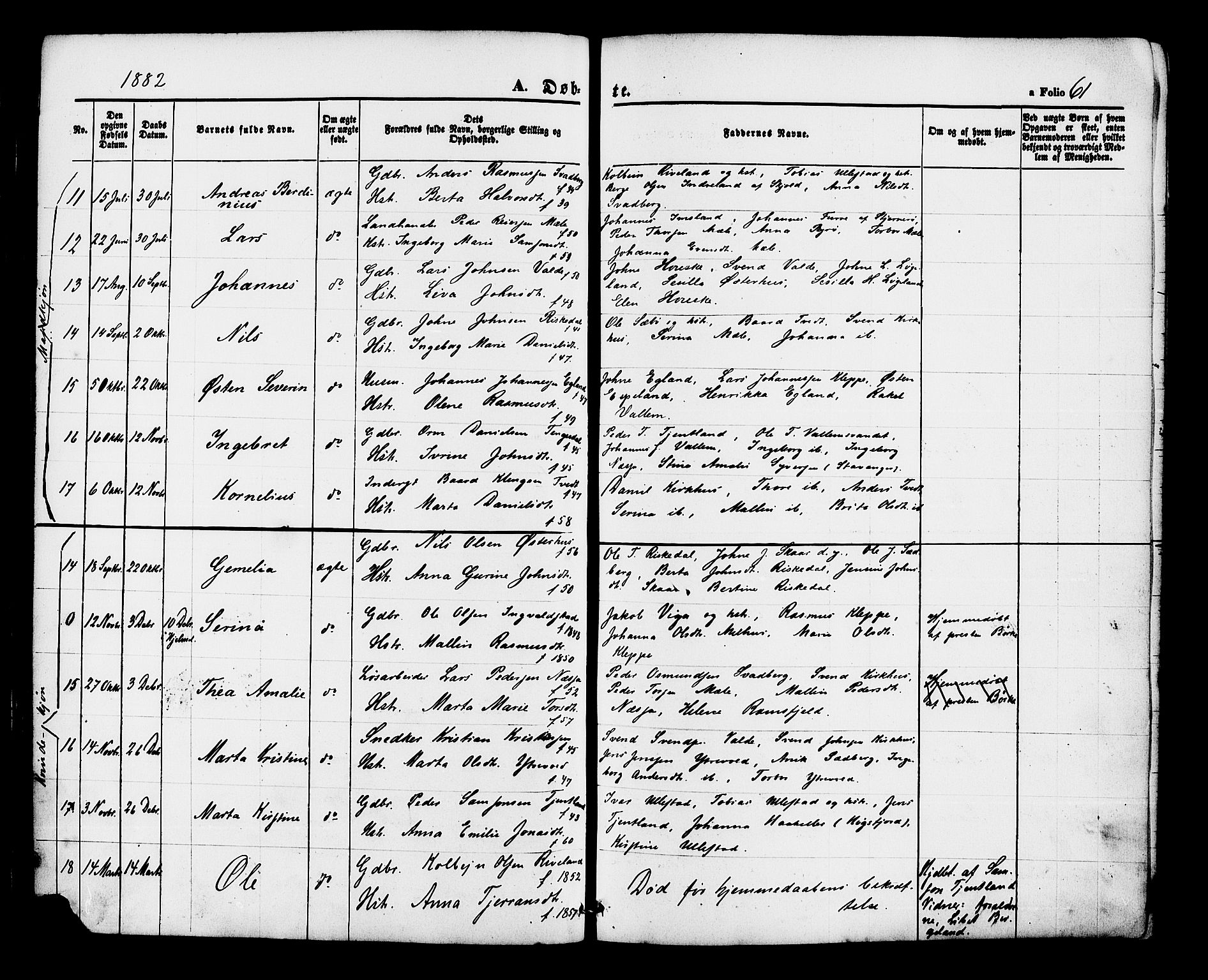 Hjelmeland sokneprestkontor, AV/SAST-A-101843/01/IV/L0012: Parish register (official) no. A 12, 1862-1886, p. 61