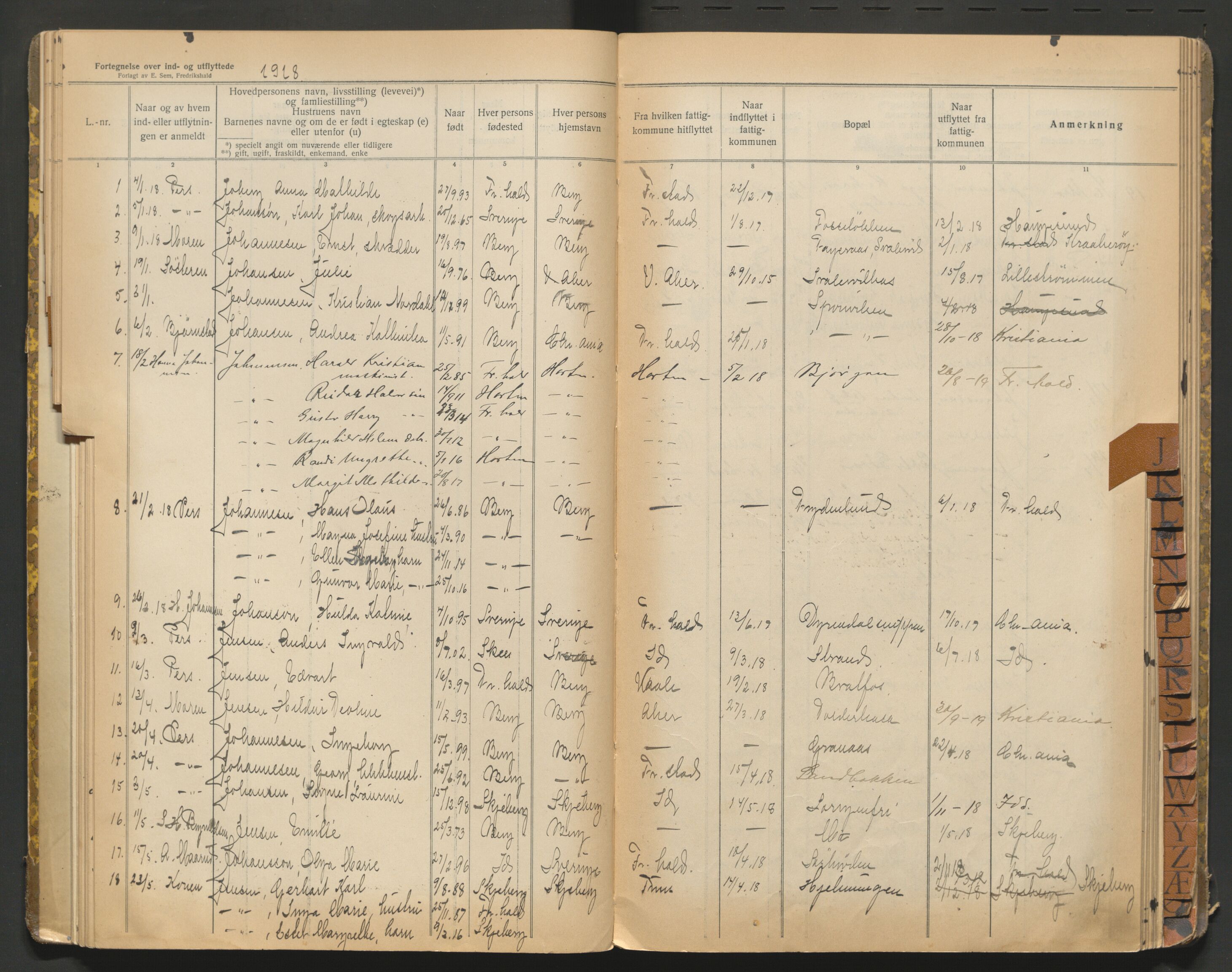 Berg lensmannskontor, AV/SAO-A-10263/I/Ia/L0004: Flytteprotokoll, 1918-1921