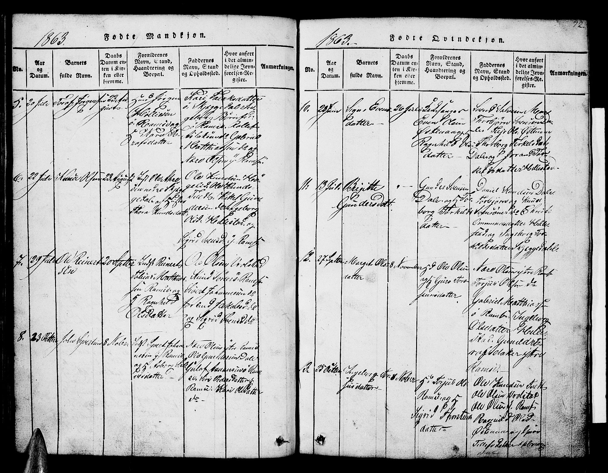 Åmli sokneprestkontor, AV/SAK-1111-0050/F/Fb/Fbb/L0001: Parish register (copy) no. B 1, 1816-1889, p. 72