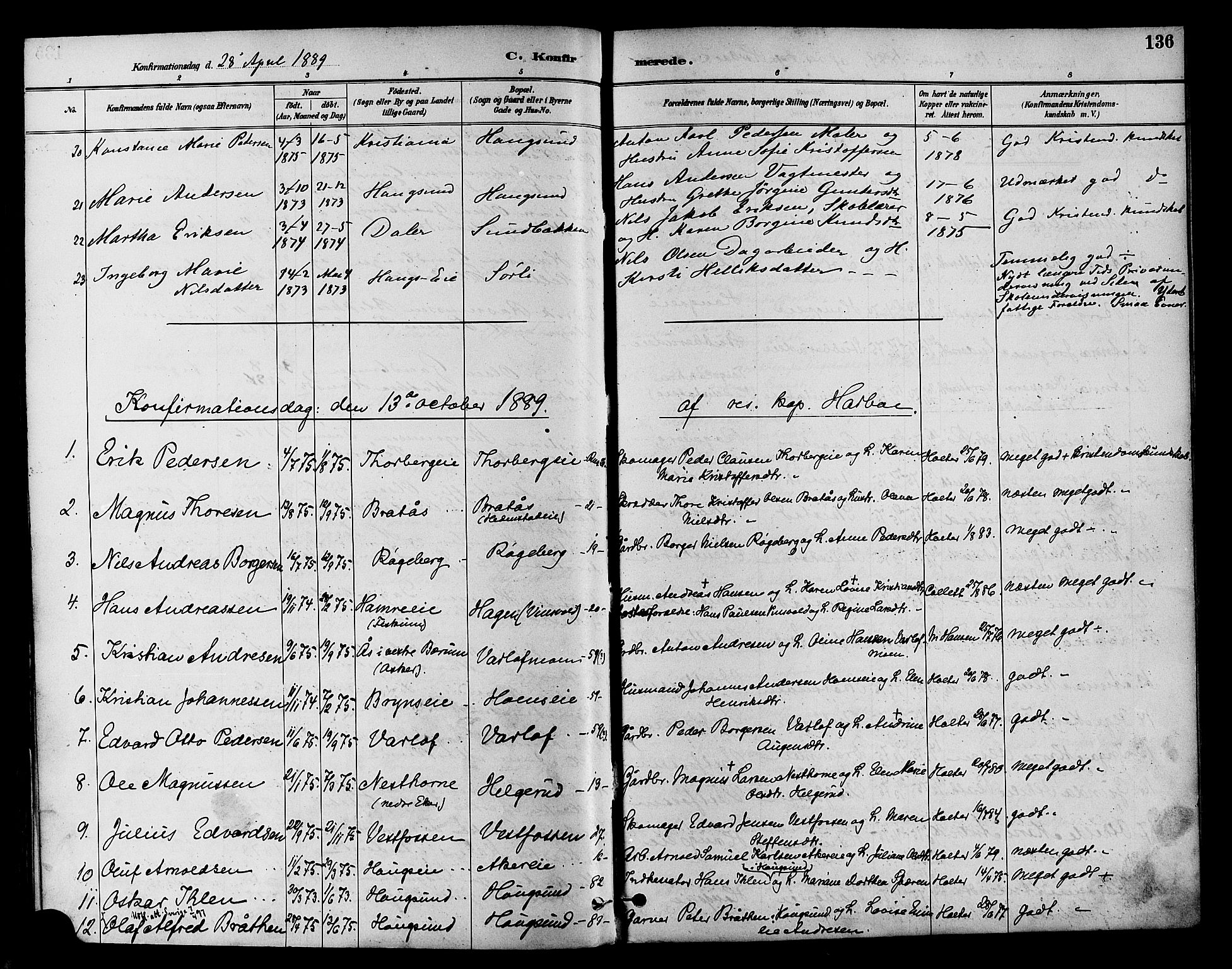 Eiker kirkebøker, AV/SAKO-A-4/F/Fb/L0002: Parish register (official) no. II 2, 1889-1896, p. 136