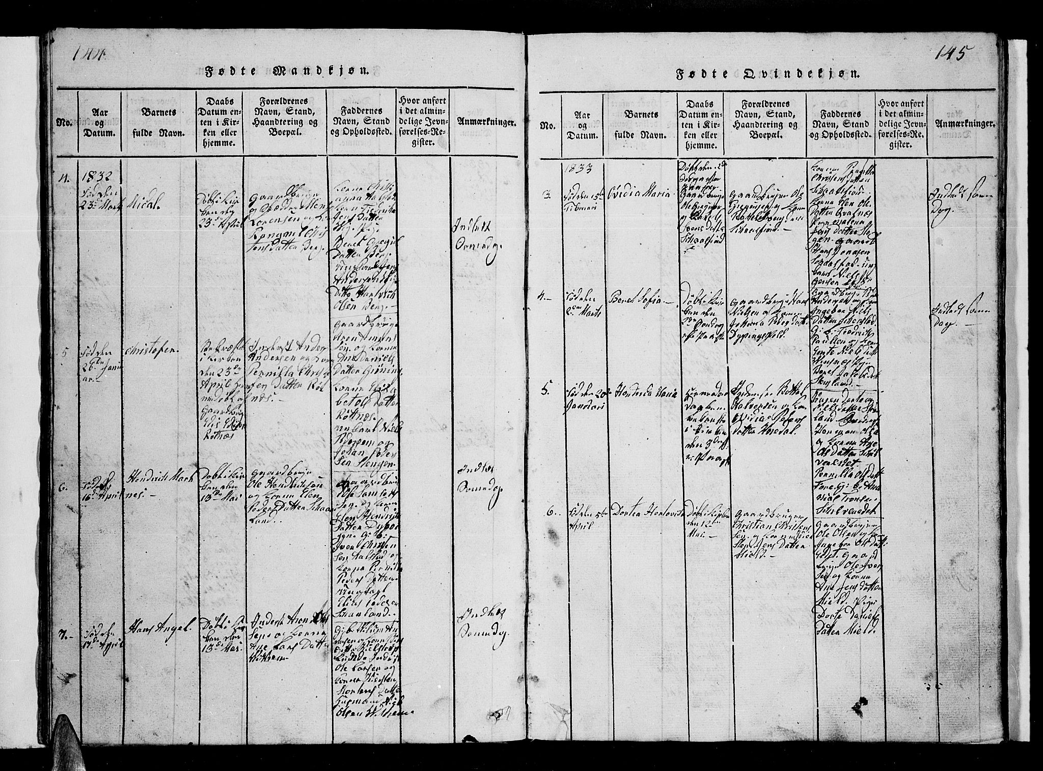 Ministerialprotokoller, klokkerbøker og fødselsregistre - Nordland, SAT/A-1459/855/L0812: Parish register (copy) no. 855C01, 1821-1838, p. 144-145