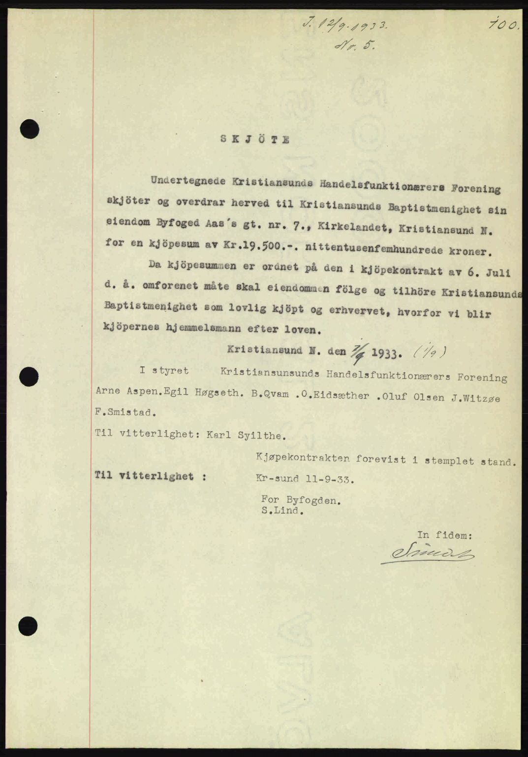 Kristiansund byfogd, AV/SAT-A-4587/A/27: Mortgage book no. 27, 1933-1934, Deed date: 12.09.1933