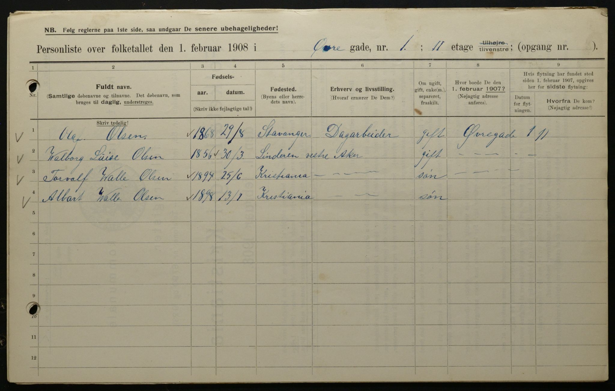 OBA, Municipal Census 1908 for Kristiania, 1908, p. 116492