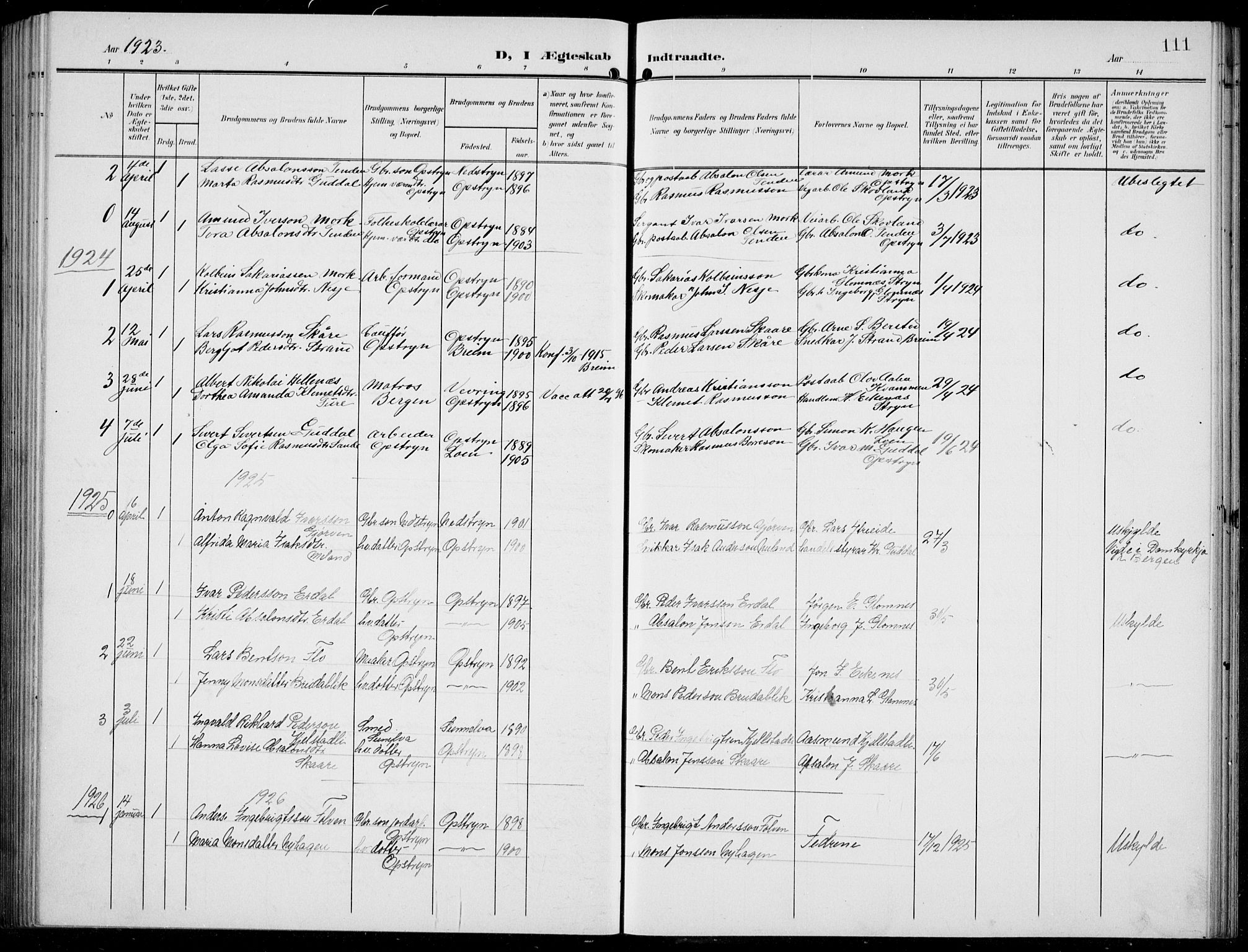 Stryn Sokneprestembete, AV/SAB-A-82501: Parish register (copy) no. C 4, 1905-1936, p. 111