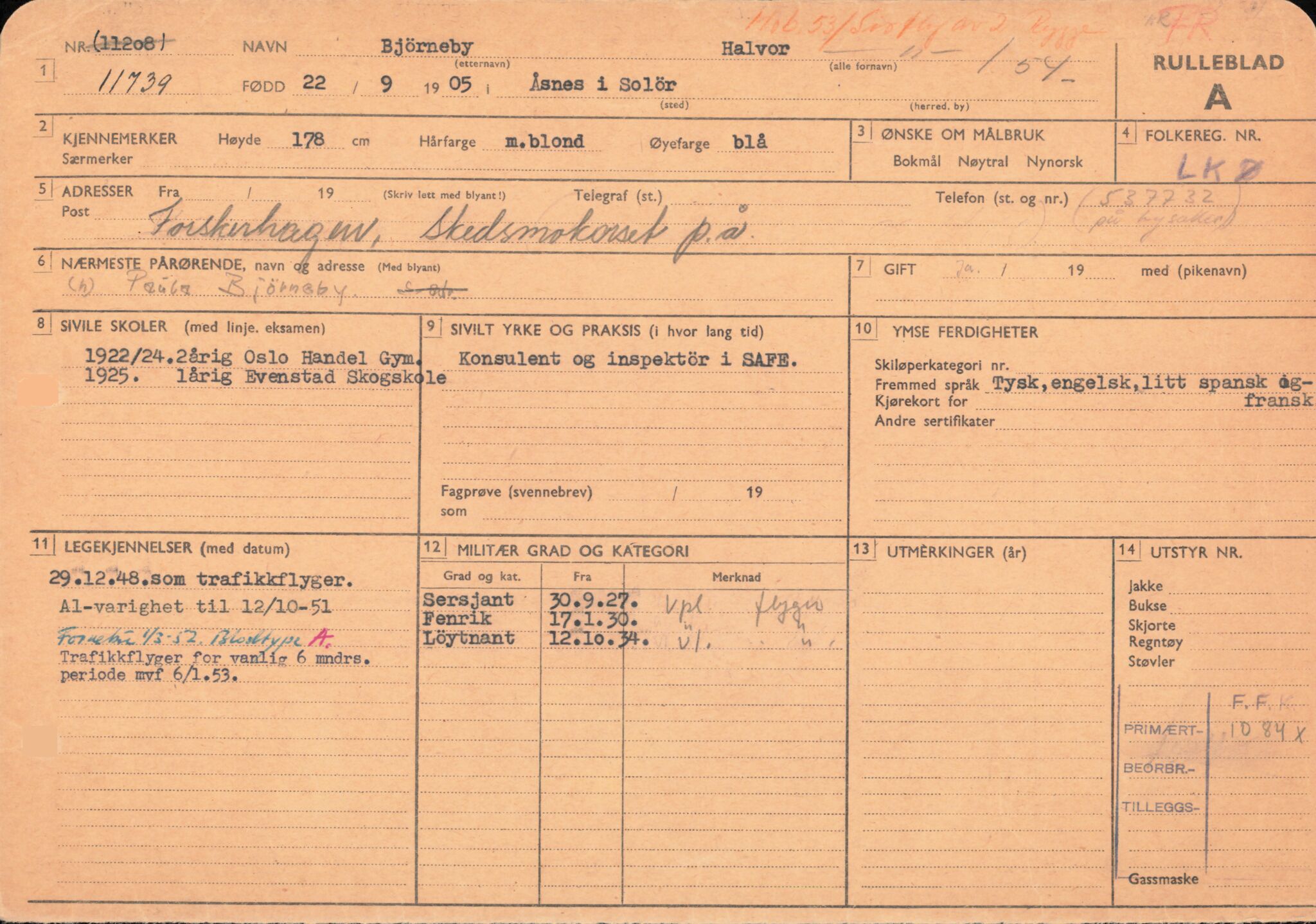 Forsvaret, Forsvarets overkommando/Luftforsvarsstaben, AV/RA-RAFA-4079/P/Pa/L0013: Personellmapper, 1905, p. 11