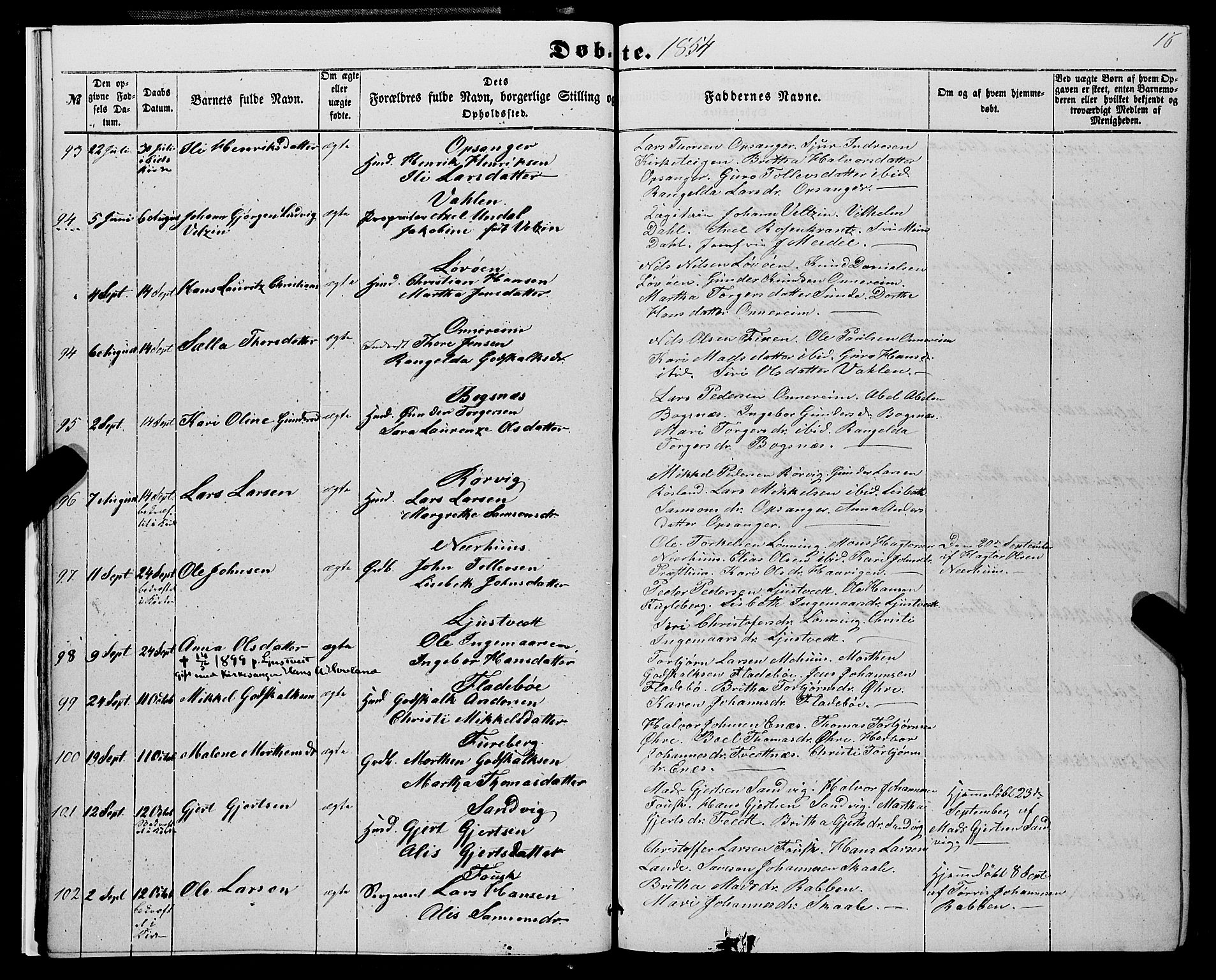Kvinnherad sokneprestembete, SAB/A-76401/H/Haa: Parish register (official) no. A 8, 1854-1872, p. 16