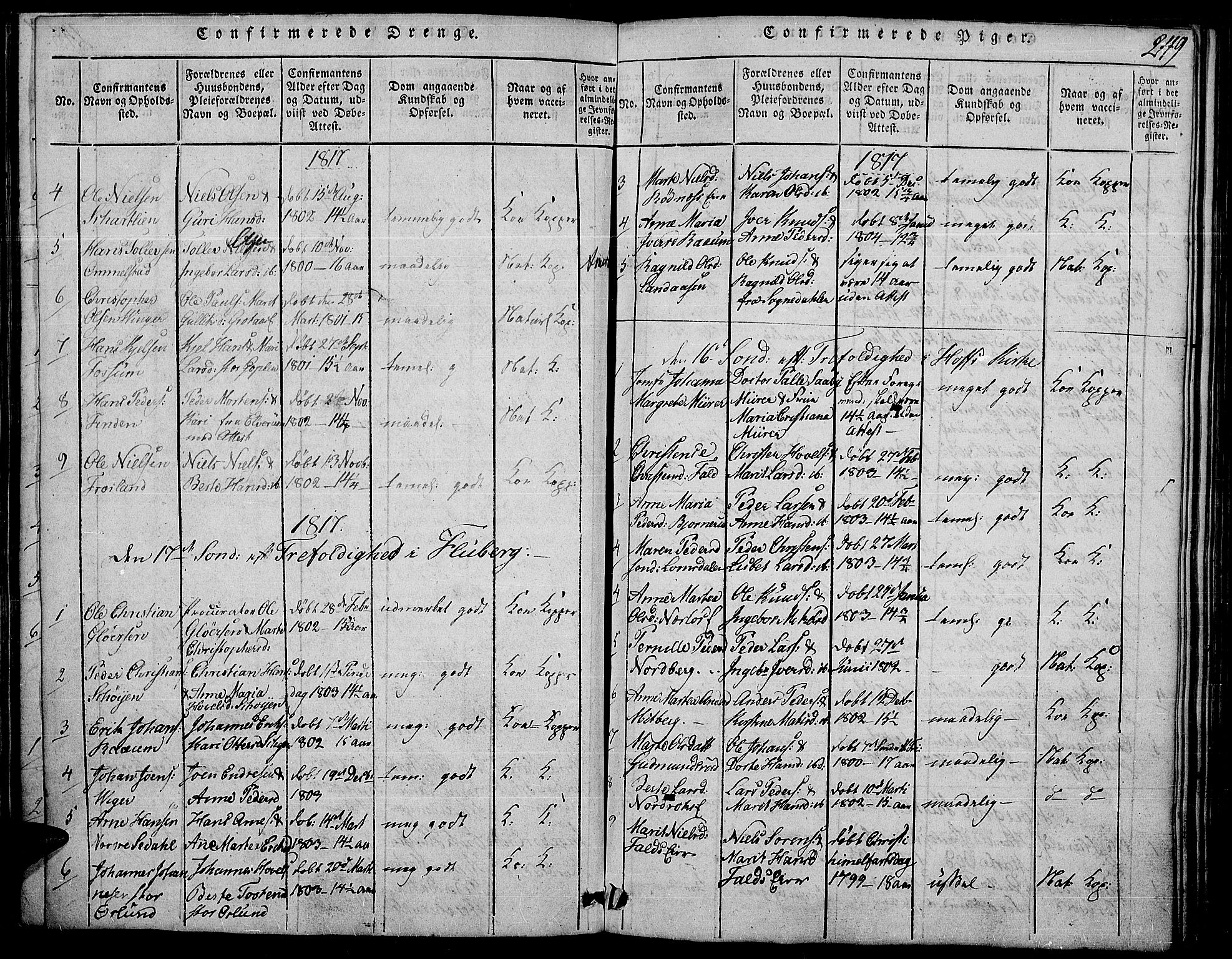 Land prestekontor, SAH/PREST-120/H/Ha/Haa/L0007: Parish register (official) no. 7, 1814-1830, p. 249