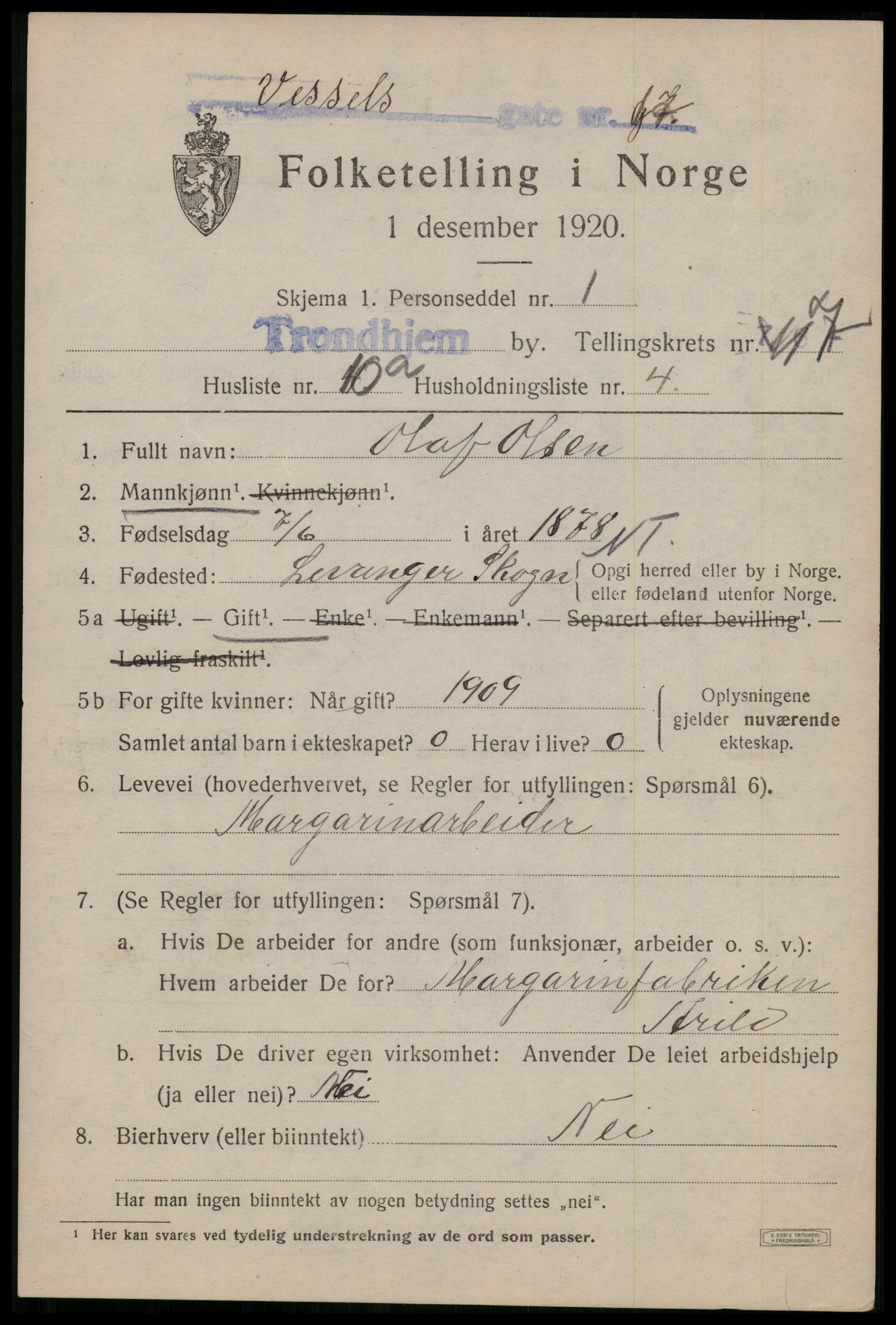 SAT, 1920 census for Trondheim, 1920, p. 132676