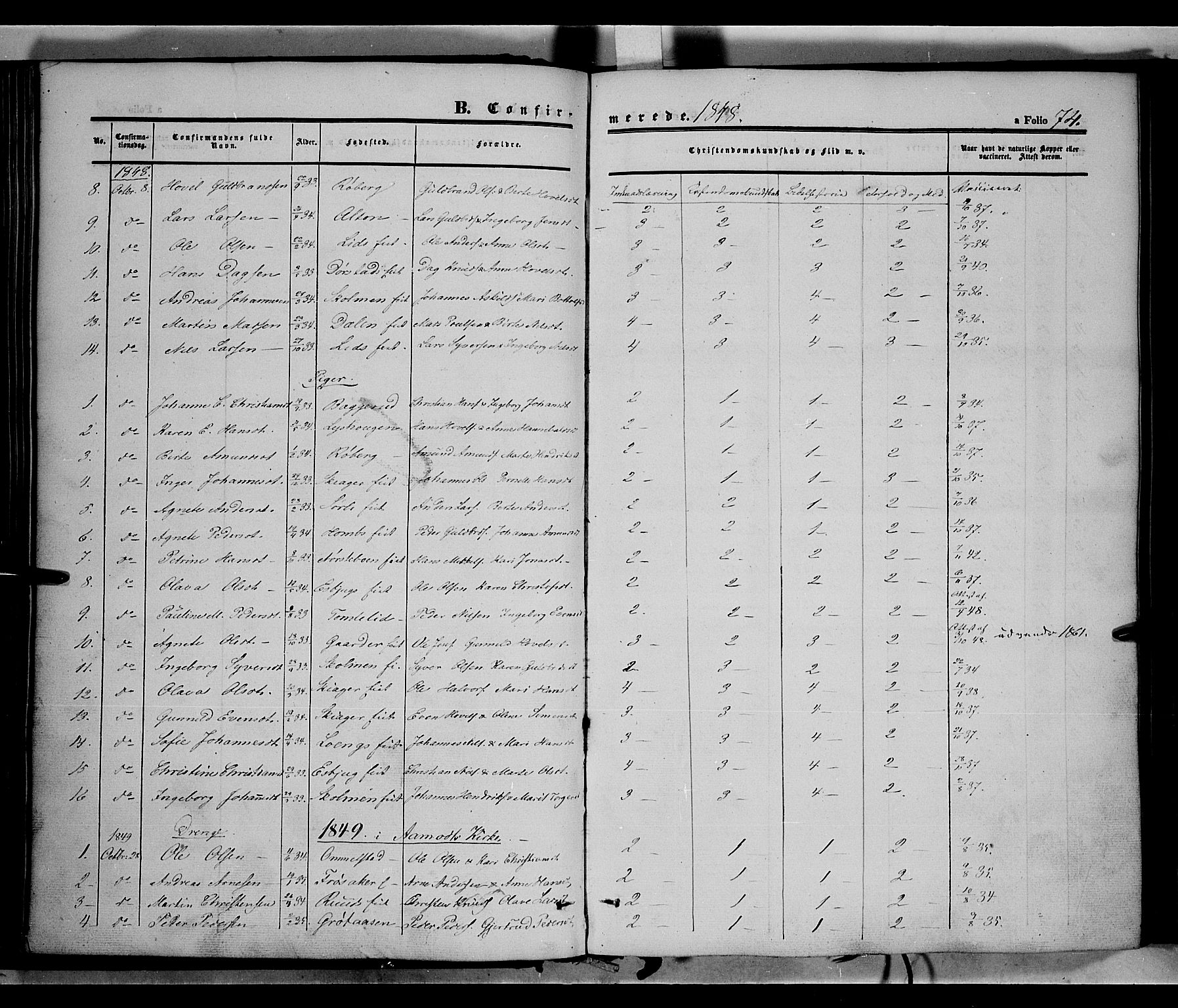 Land prestekontor, SAH/PREST-120/H/Ha/Haa/L0010: Parish register (official) no. 10, 1847-1859, p. 74
