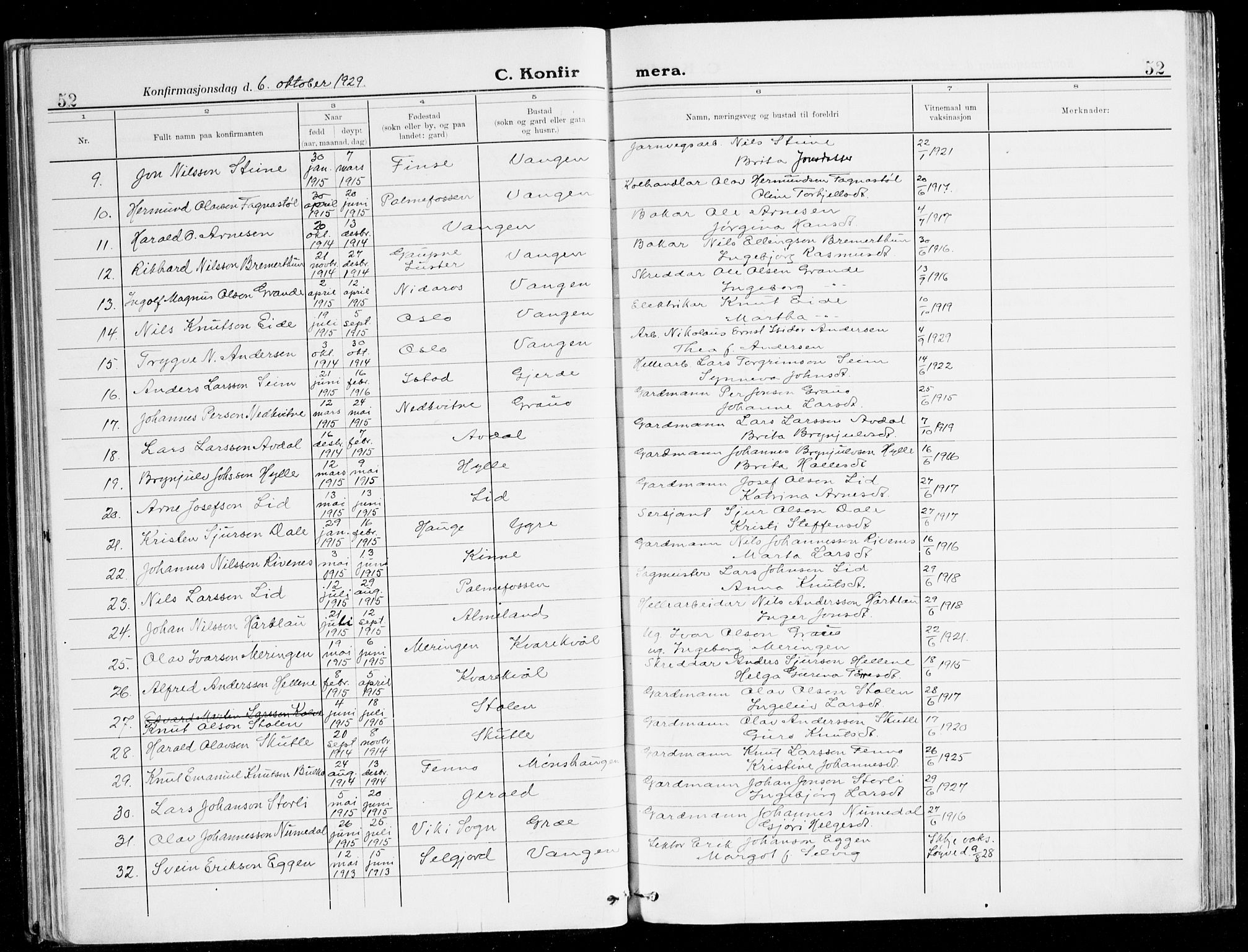 Voss sokneprestembete, SAB/A-79001/H/Haa: Parish register (official) no. B 3, 1922-1942, p. 52