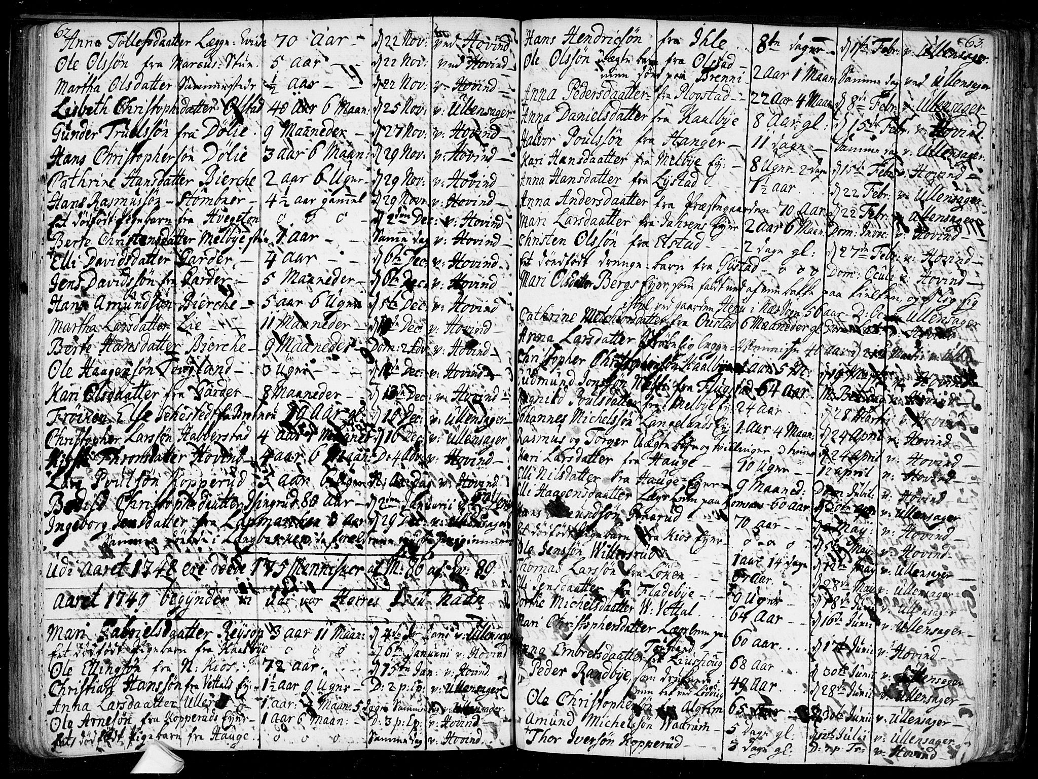 Ullensaker prestekontor Kirkebøker, SAO/A-10236a/F/Fa/L0010: Parish register (official) no. I 10, 1733-1776, p. 62-63